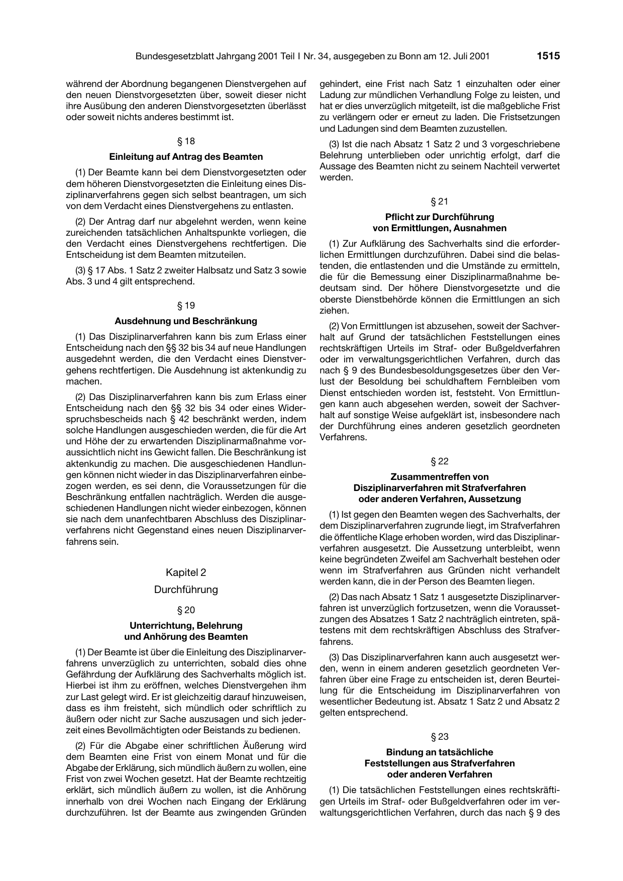 BGBl. 2001, Seite 1515 — Originalseite als Abbildung