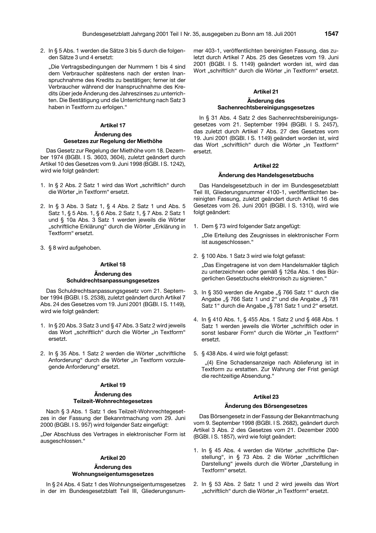 BGBl. 2001, Seite 1547 — Originalseite als Abbildung