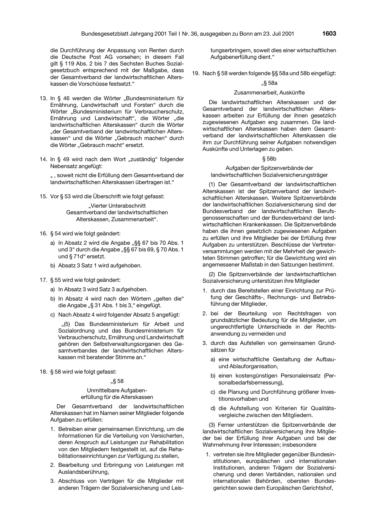 BGBl. 2001, Seite 1603 — Originalseite als Abbildung