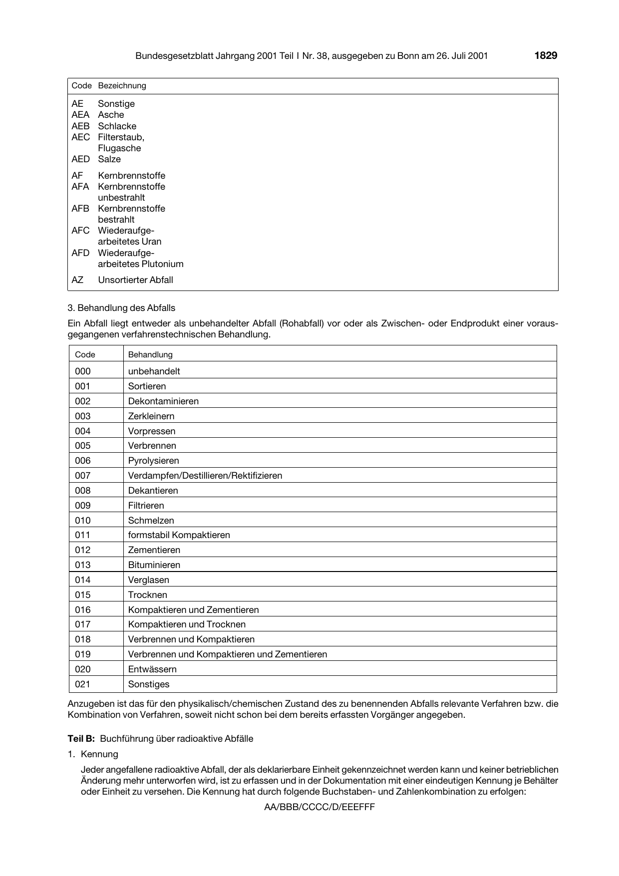 BGBl. 2001, Seite 1829 — Originalseite als Abbildung