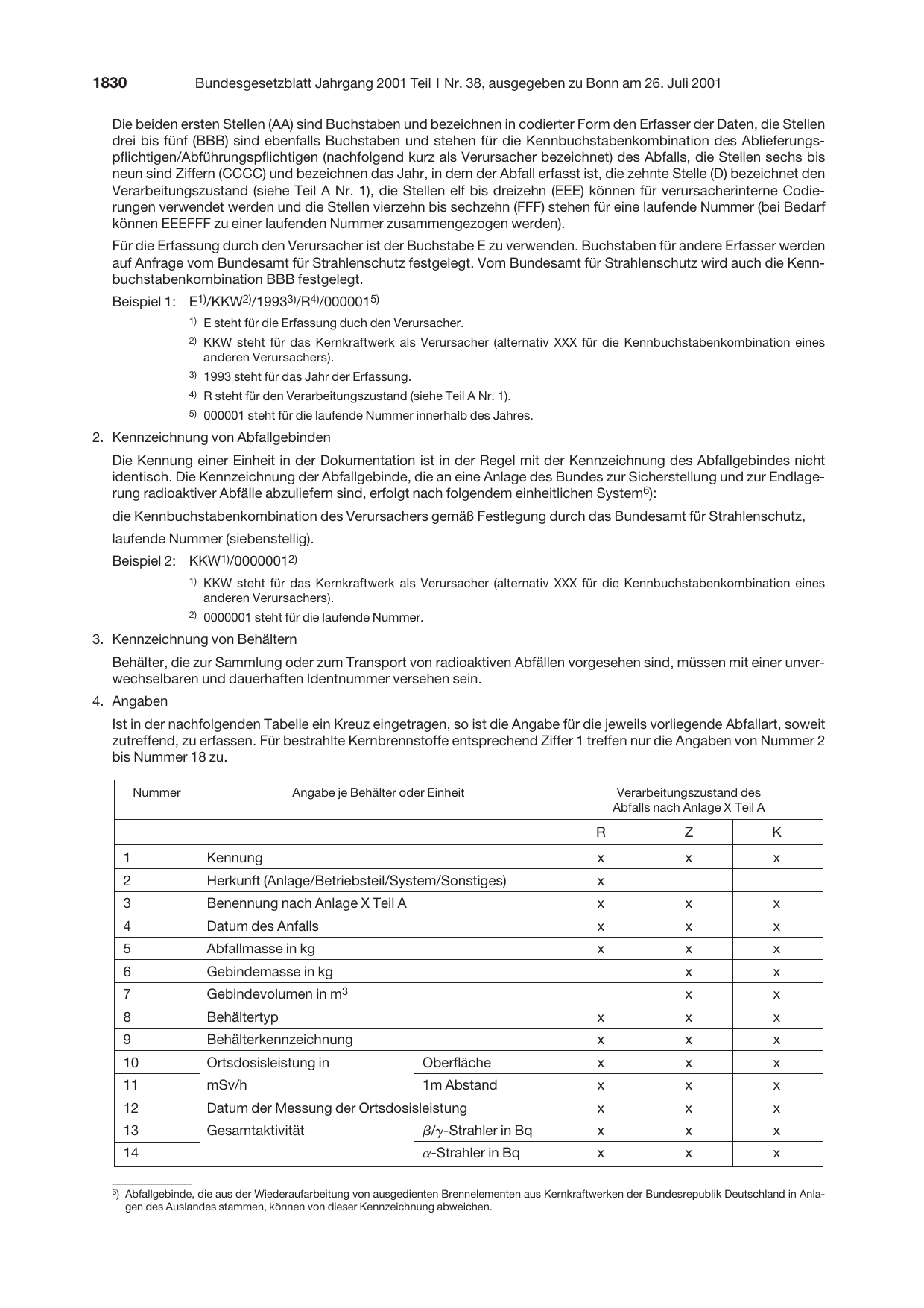 BGBl. 2001, Seite 1830 — Originalseite als Abbildung