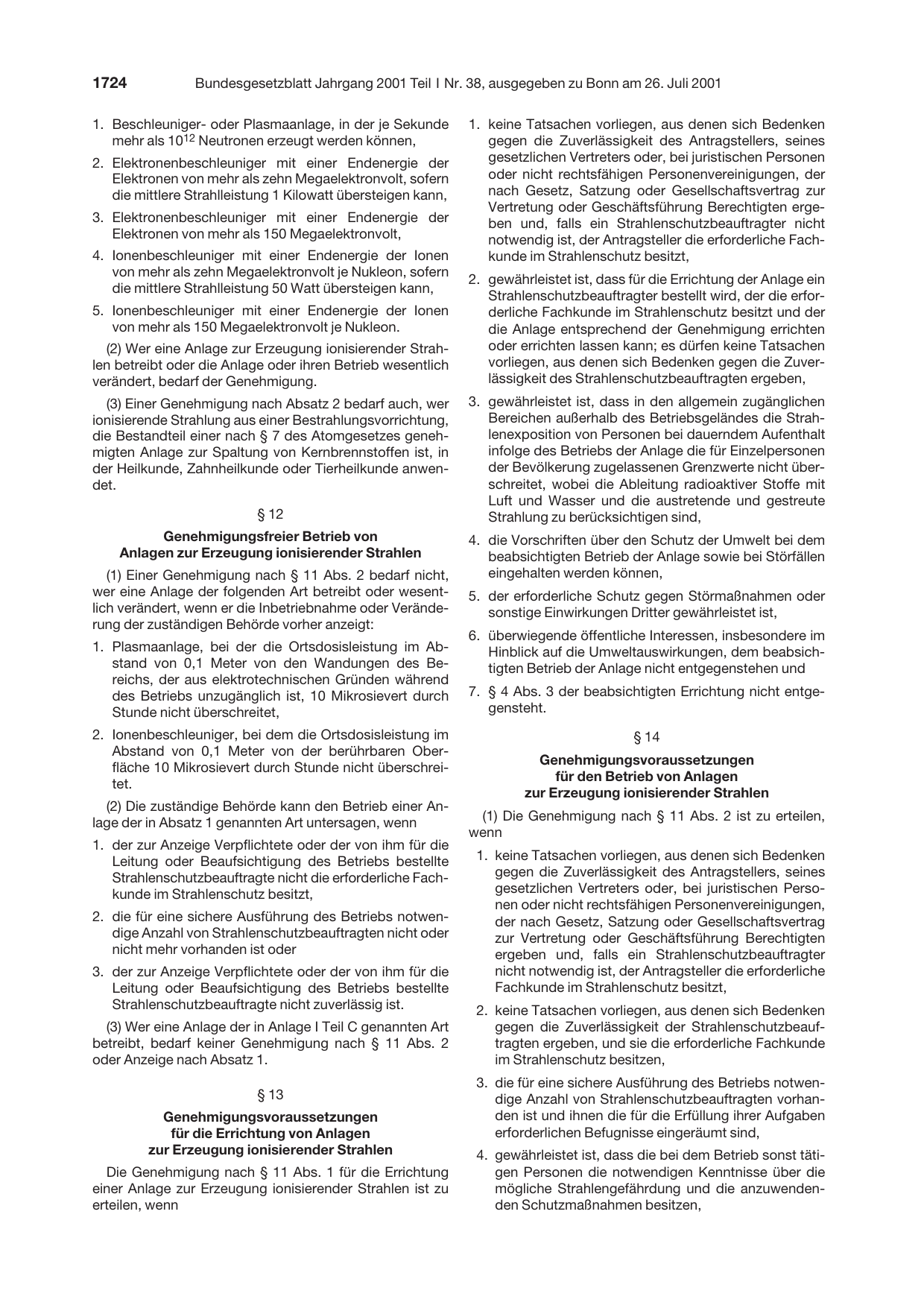 BGBl. 2001, Seite 1724 — Originalseite als Abbildung