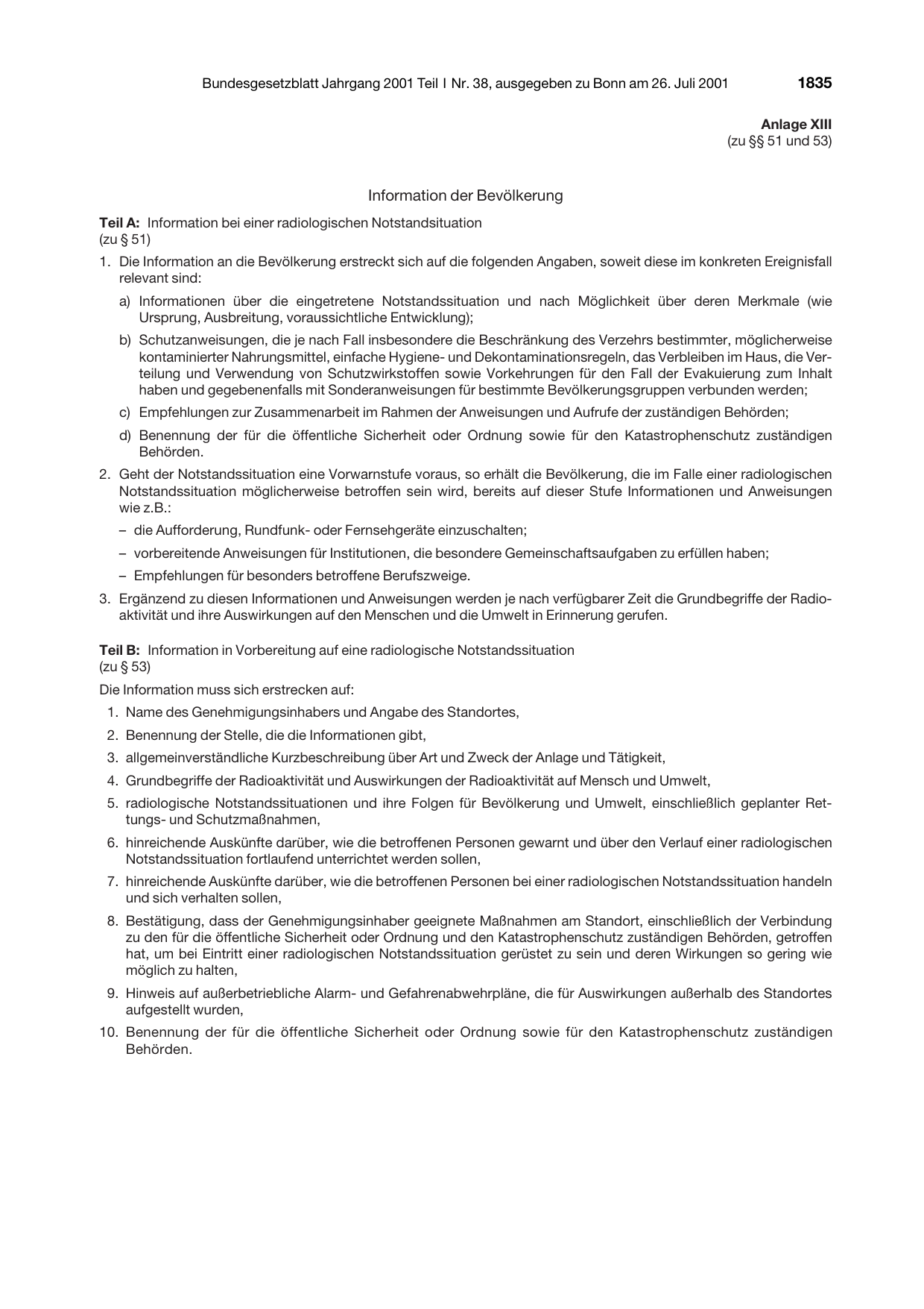 BGBl. 2001, Seite 1835 — Originalseite als Abbildung