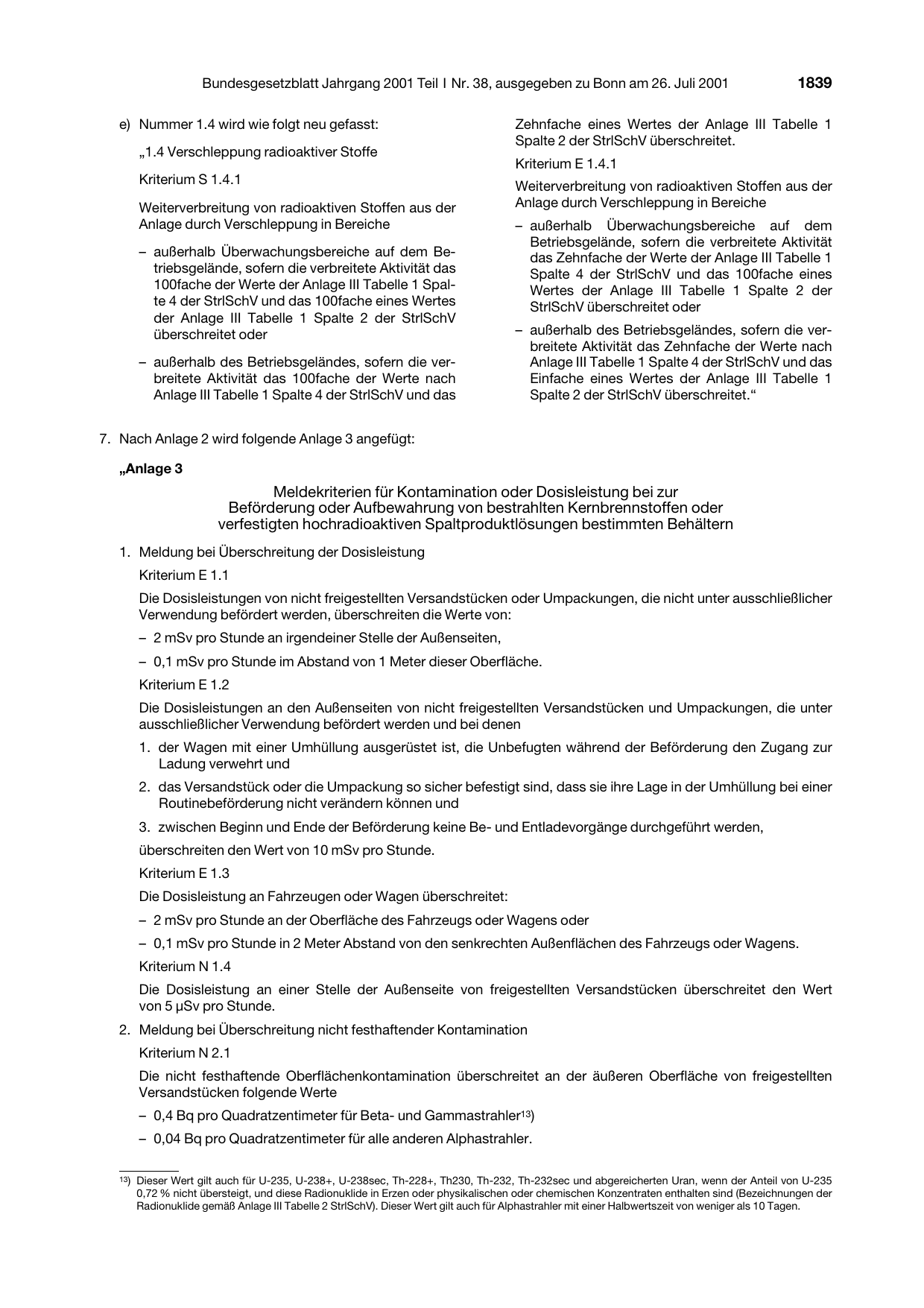 BGBl. 2001, Seite 1839 — Originalseite als Abbildung