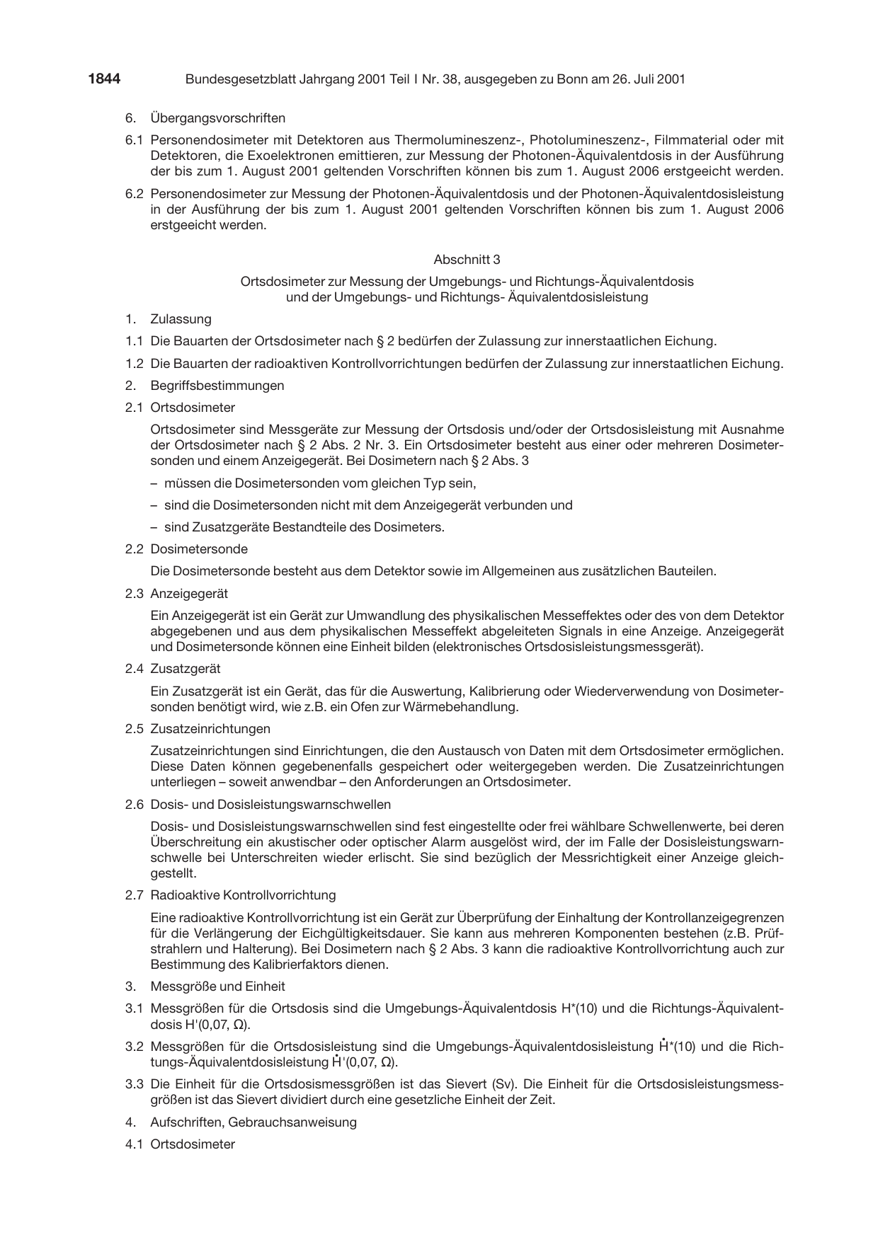 BGBl. 2001, Seite 1844 — Originalseite als Abbildung