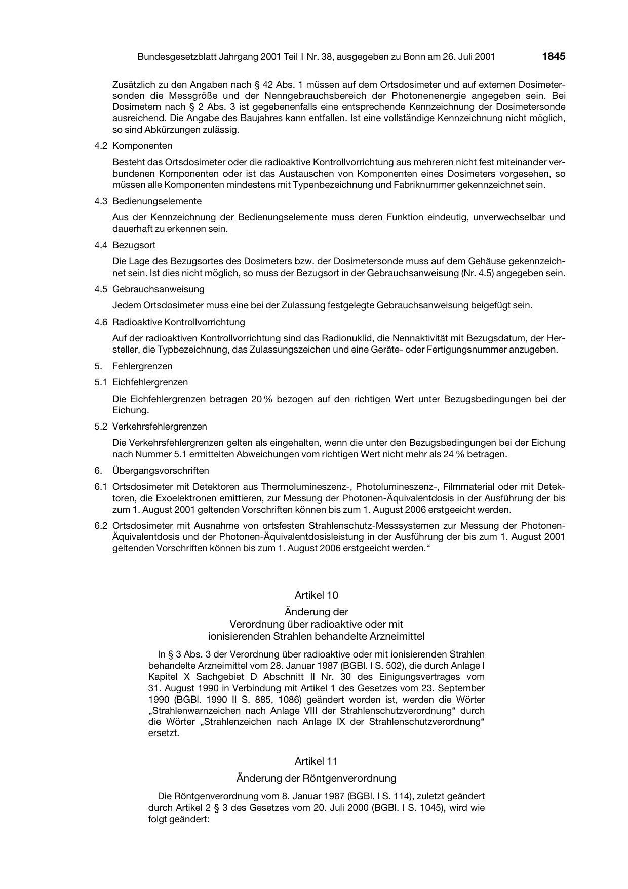 BGBl. 2001, Seite 1845 — Originalseite als Abbildung