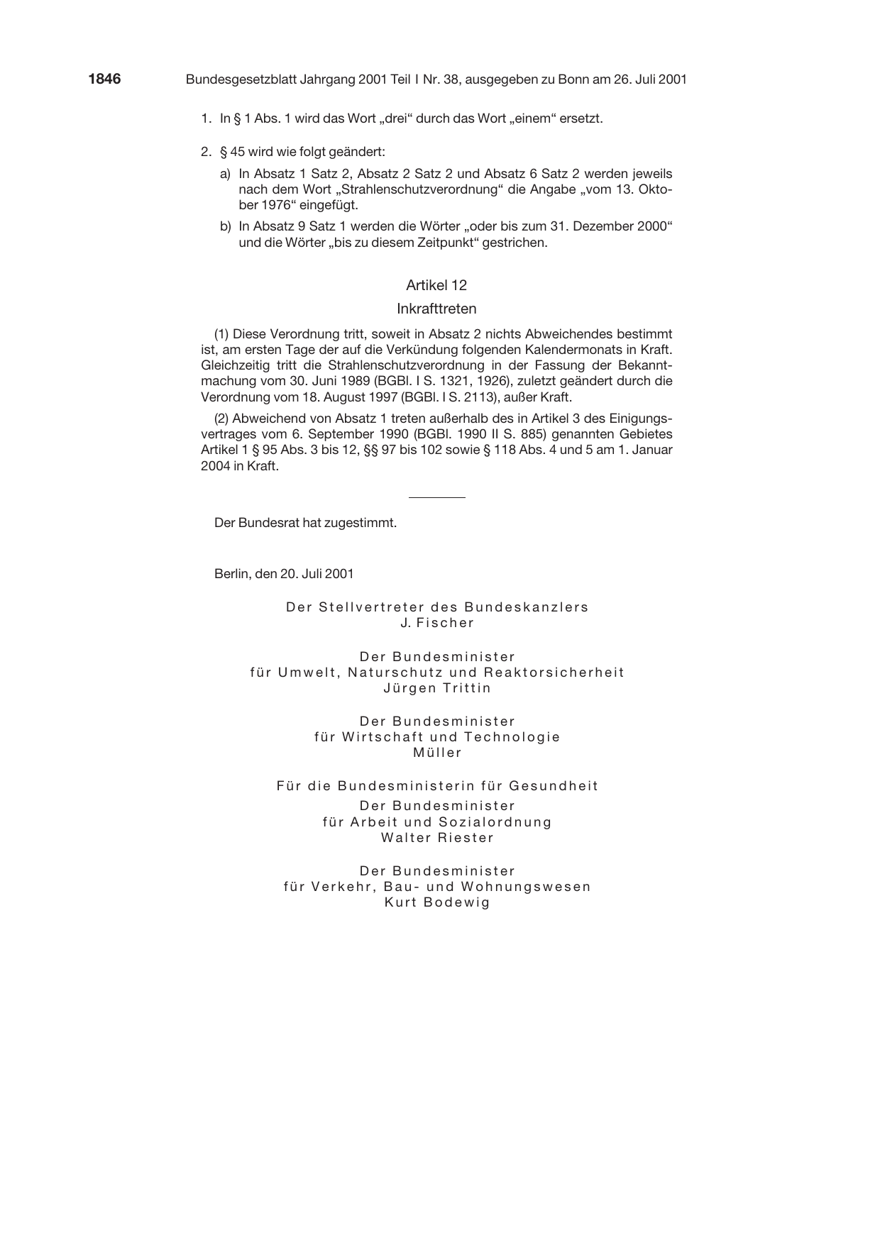 BGBl. 2001, Seite 1846 — Originalseite als Abbildung