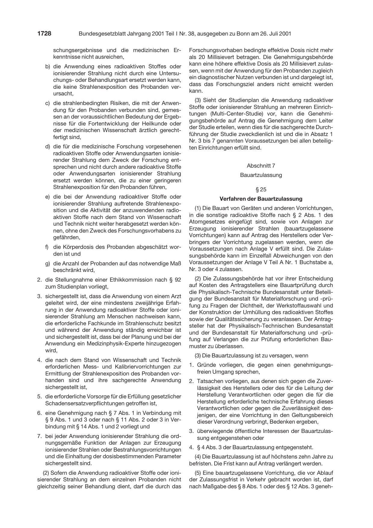 BGBl. 2001, Seite 1728 — Originalseite als Abbildung