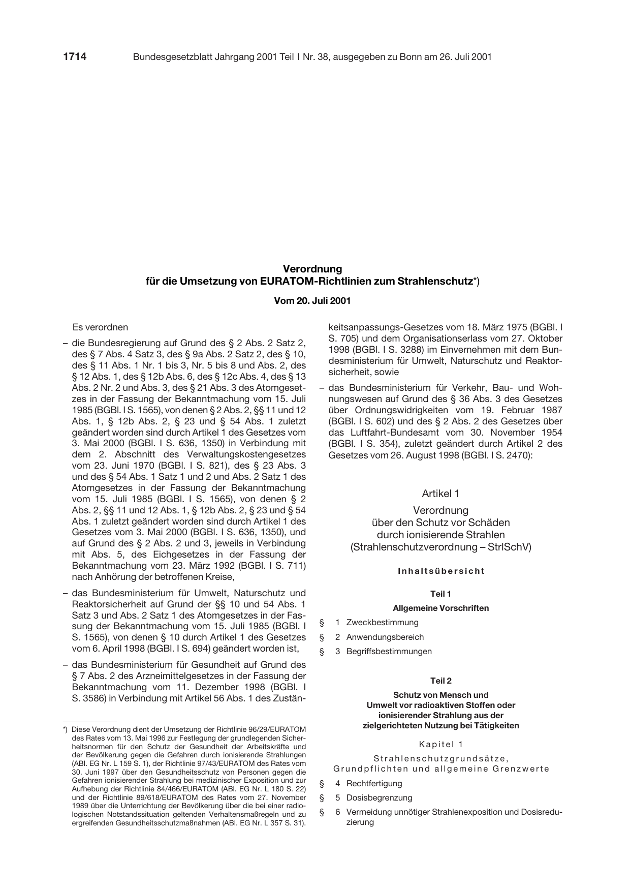 BGBl. 2001, Seite 1714 — Originalseite als Abbildung
