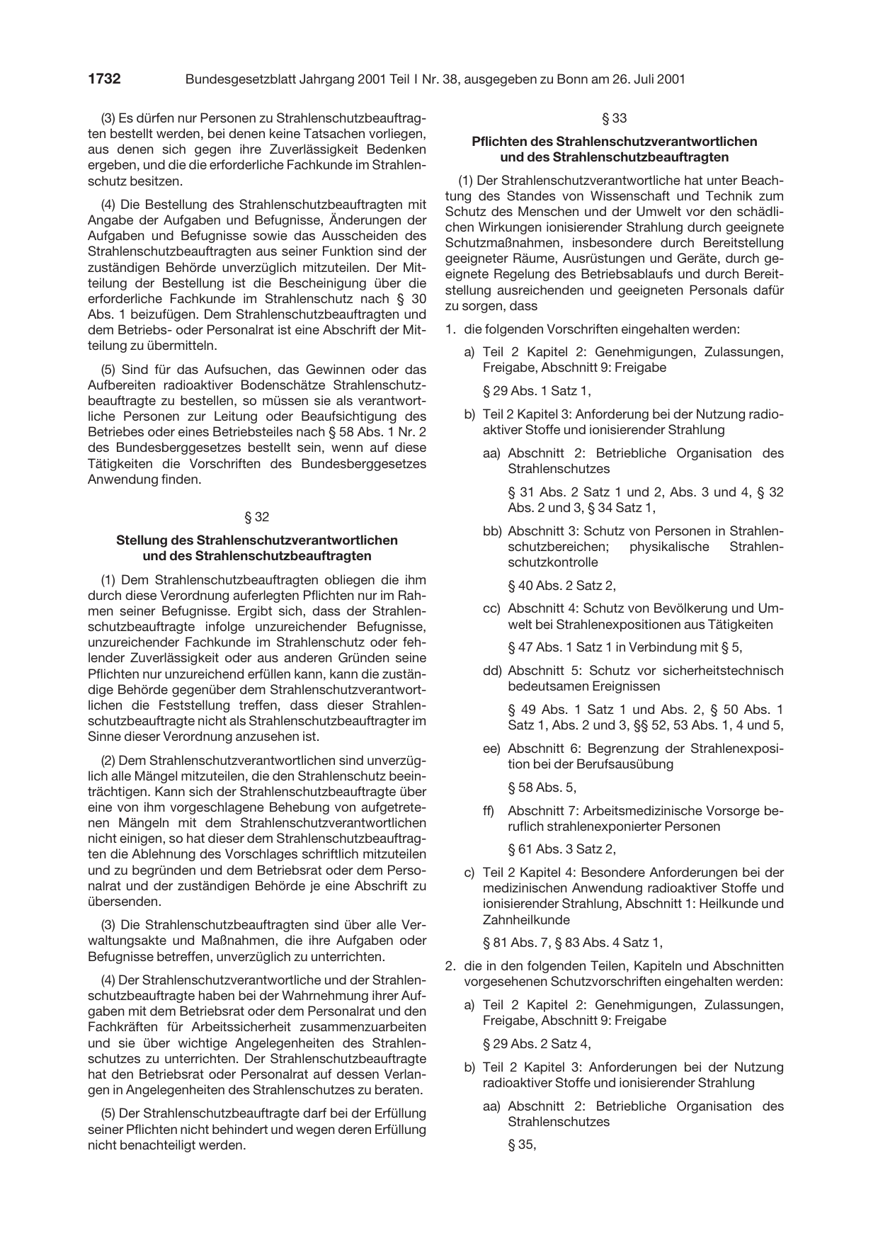 BGBl. 2001, Seite 1732 — Originalseite als Abbildung