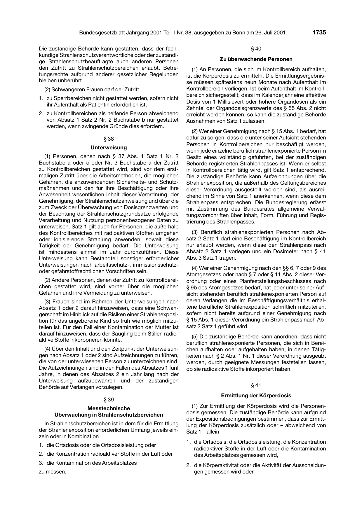 BGBl. 2001, Seite 1735 — Originalseite als Abbildung