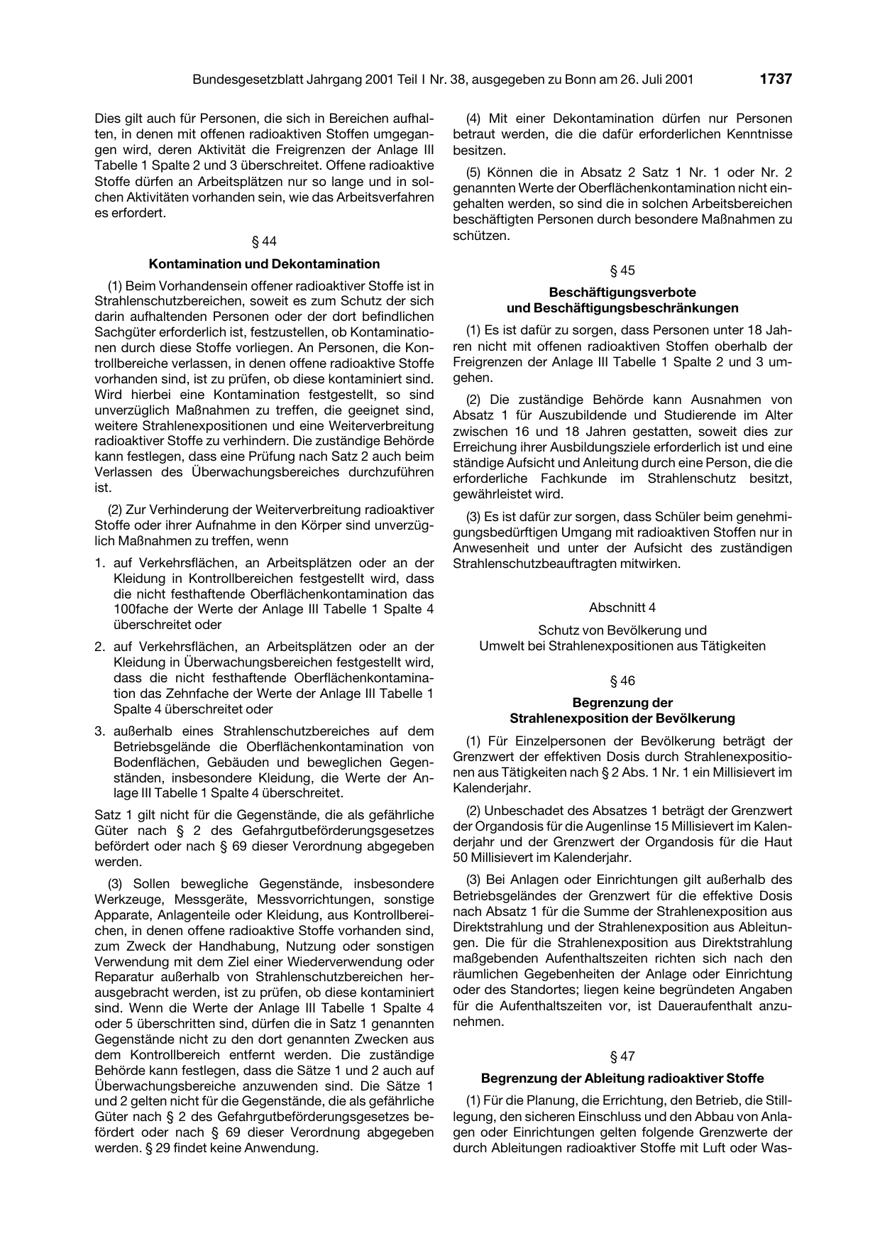 BGBl. 2001, Seite 1737 — Originalseite als Abbildung