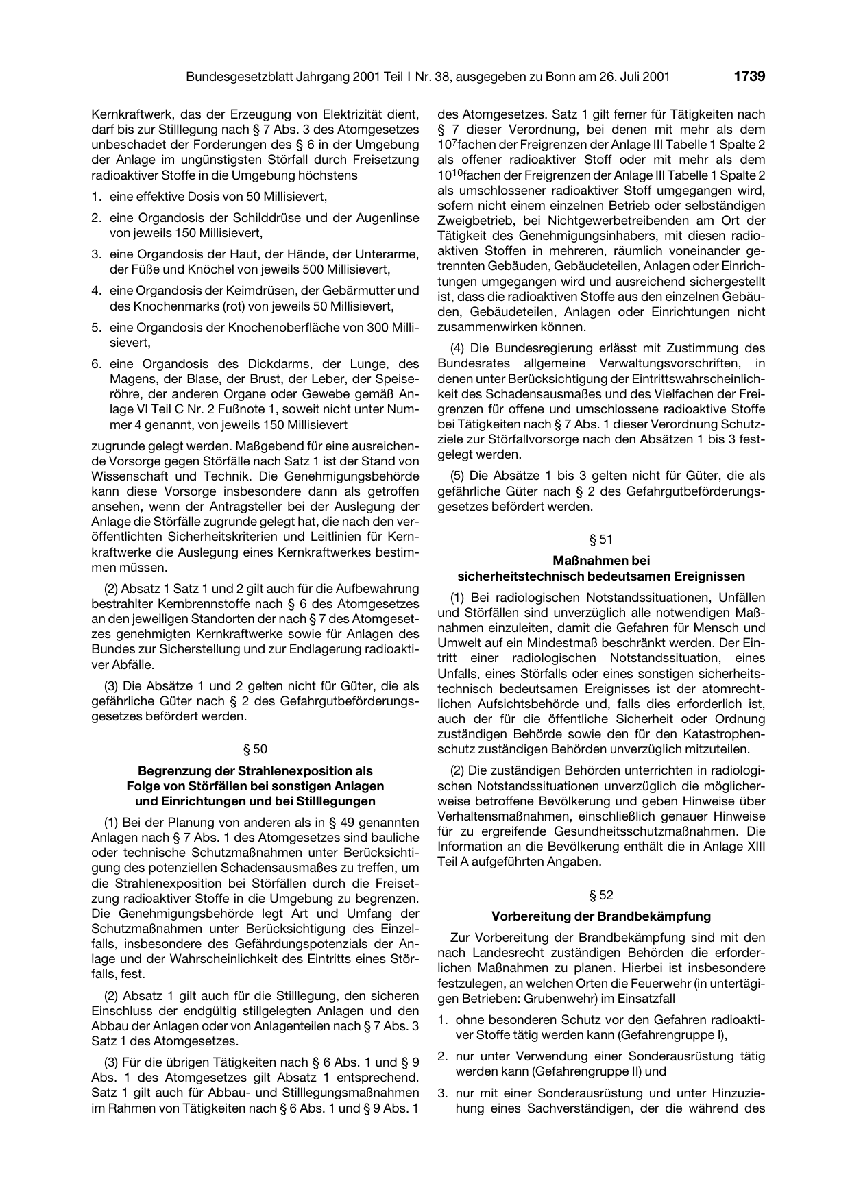 BGBl. 2001, Seite 1739 — Originalseite als Abbildung