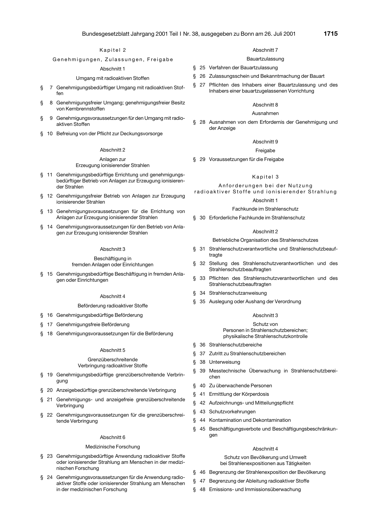 BGBl. 2001, Seite 1715 — Originalseite als Abbildung