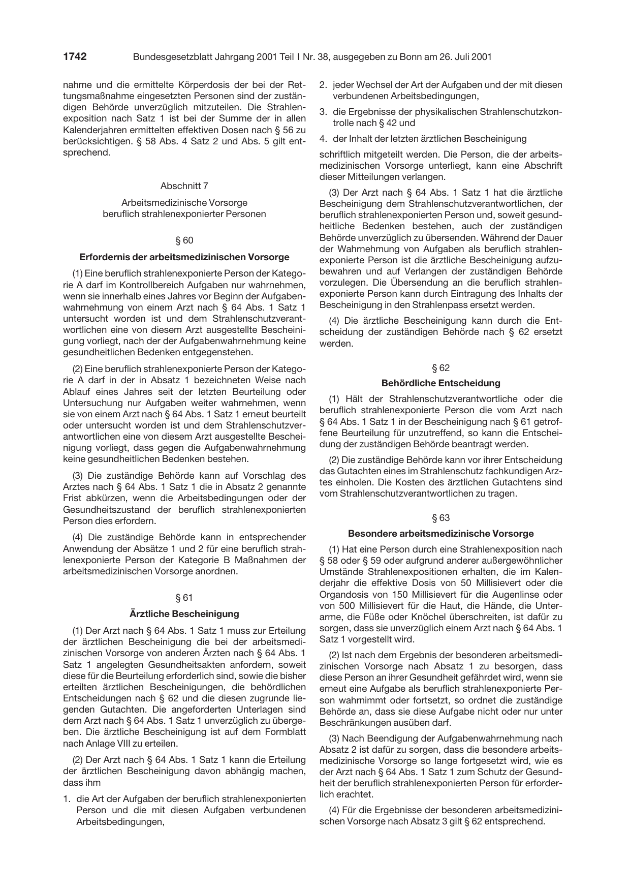 BGBl. 2001, Seite 1742 — Originalseite als Abbildung