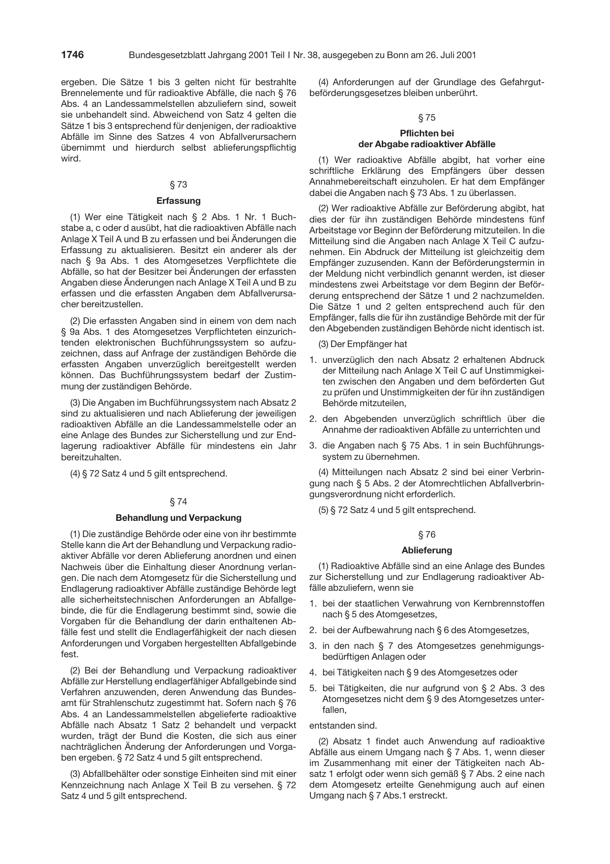 BGBl. 2001, Seite 1746 — Originalseite als Abbildung