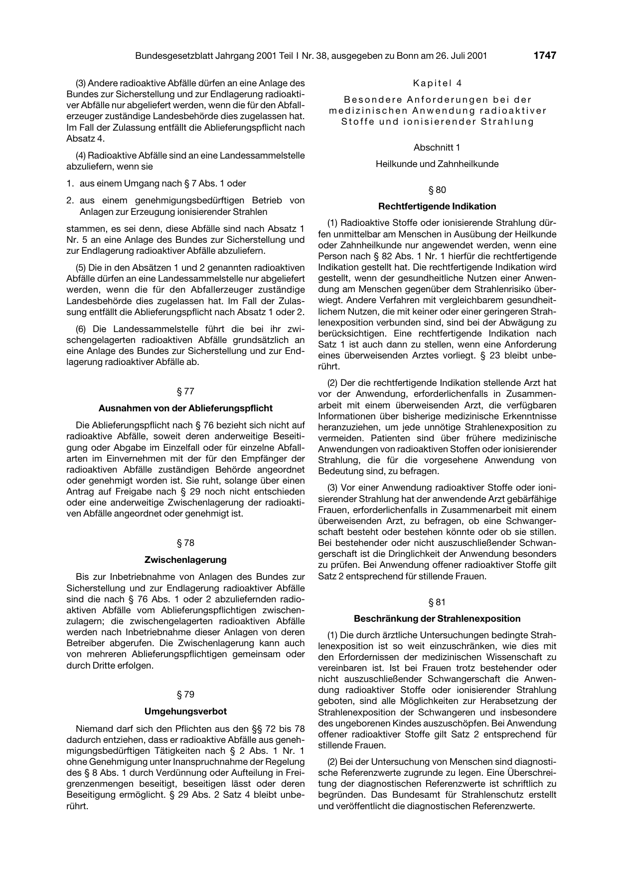 BGBl. 2001, Seite 1747 — Originalseite als Abbildung