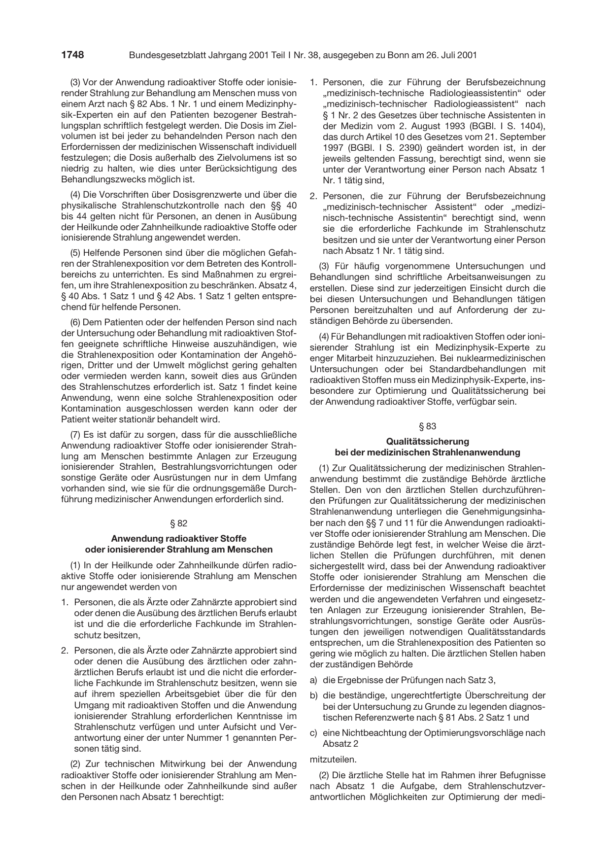 BGBl. 2001, Seite 1748 — Originalseite als Abbildung