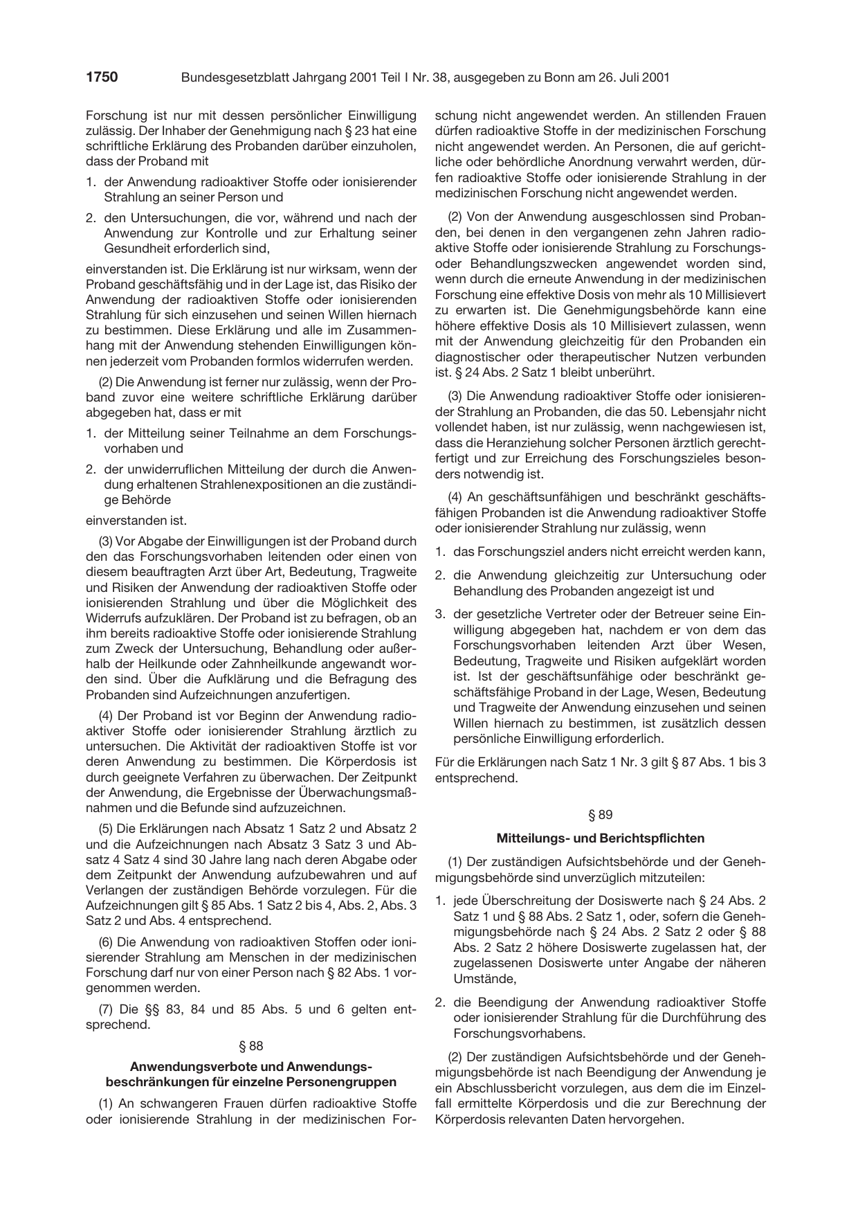 BGBl. 2001, Seite 1750 — Originalseite als Abbildung
