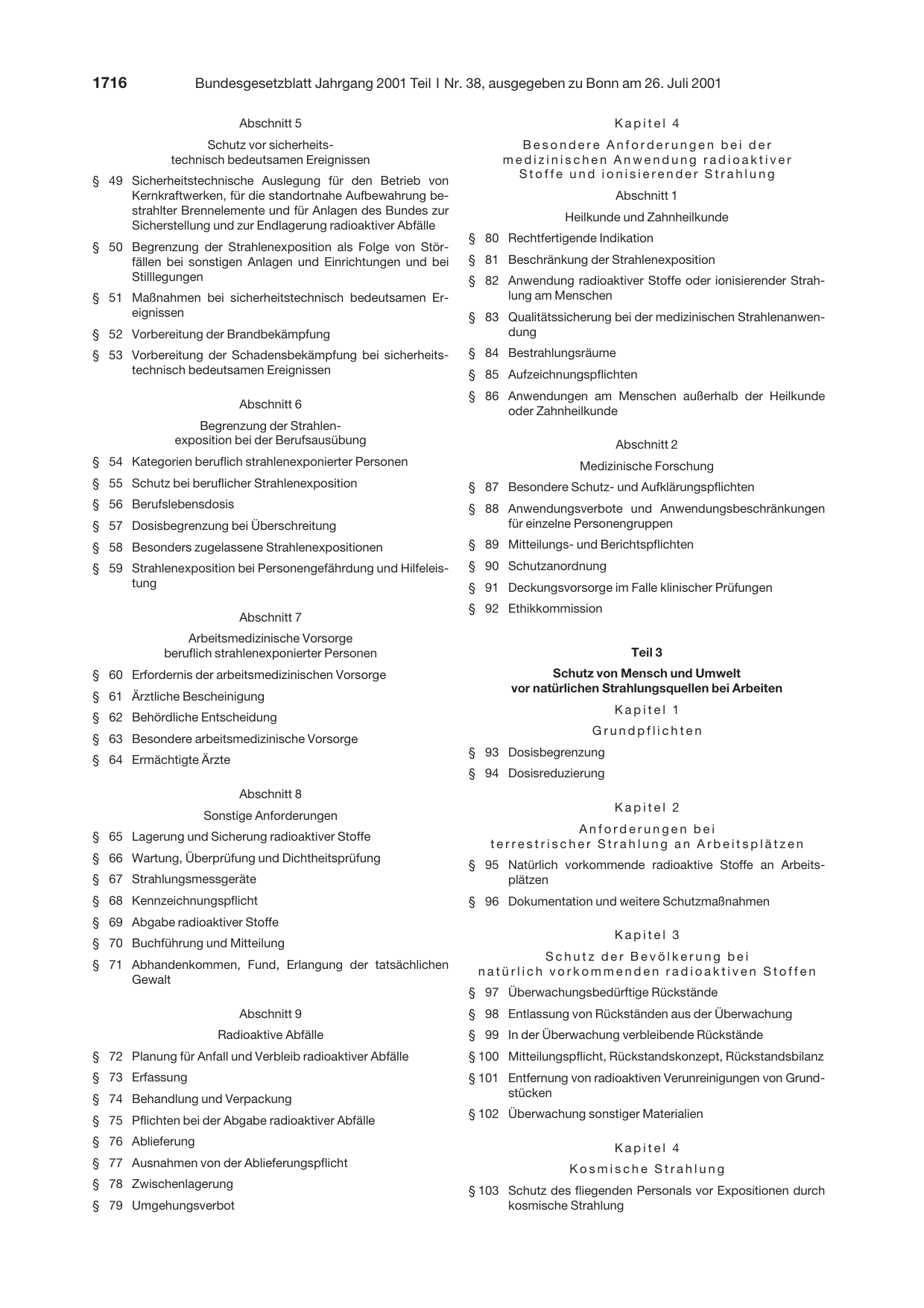 BGBl. 2001, Seite 1716 — Originalseite als Abbildung