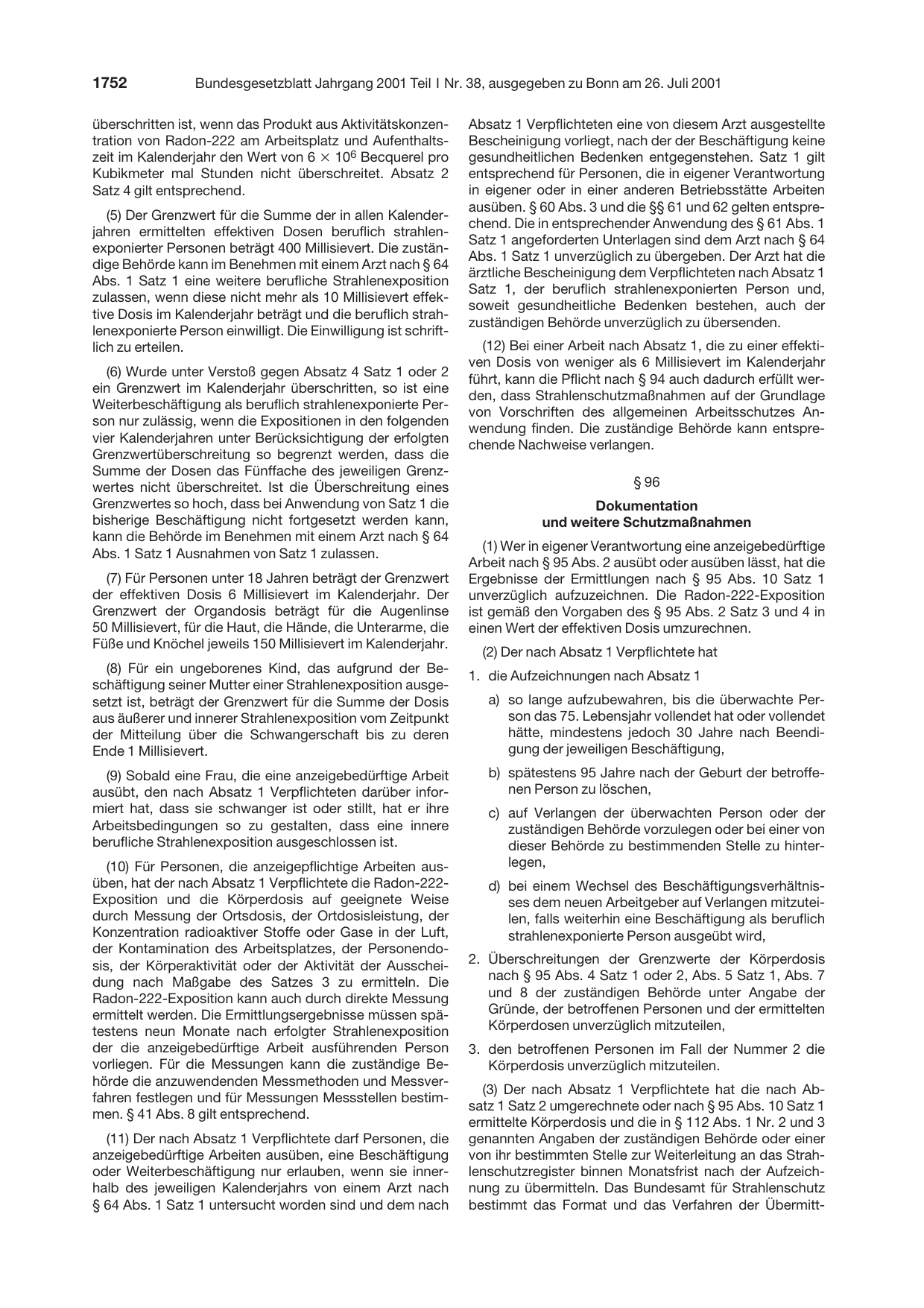 BGBl. 2001, Seite 1752 — Originalseite als Abbildung