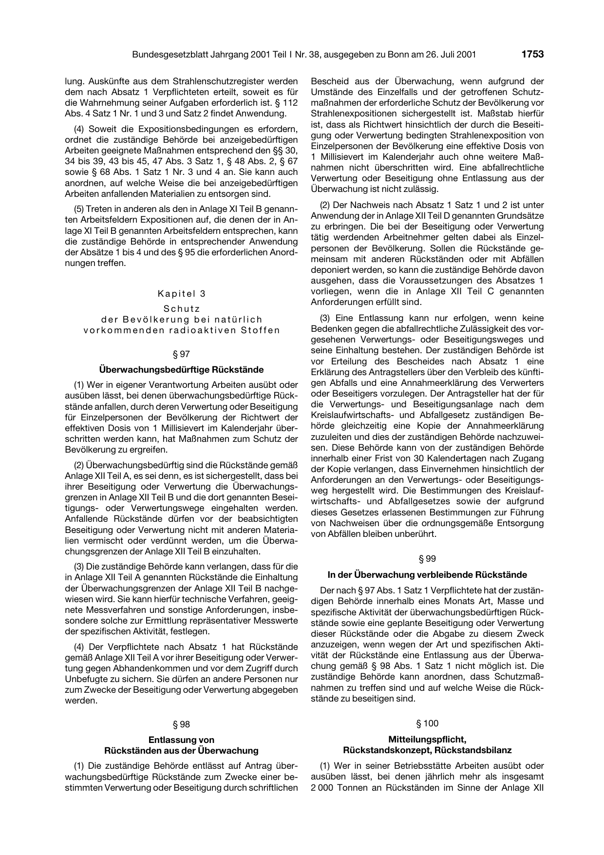 BGBl. 2001, Seite 1753 — Originalseite als Abbildung