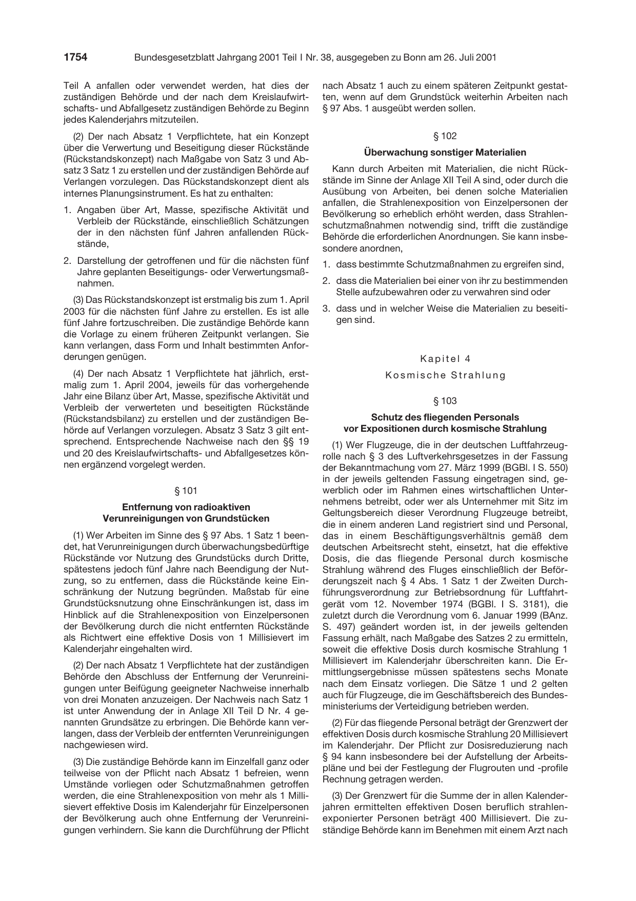 BGBl. 2001, Seite 1754 — Originalseite als Abbildung