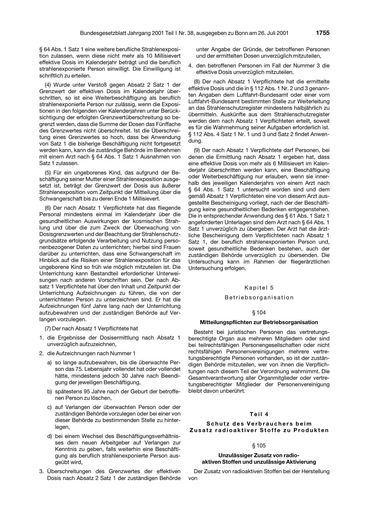 BGBl. 2001, Seite 1755 — Originalseite als Abbildung
