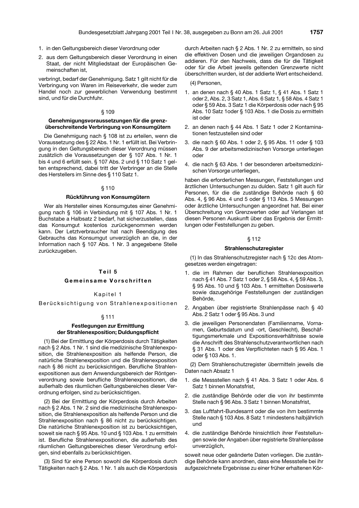 BGBl. 2001, Seite 1757 — Originalseite als Abbildung