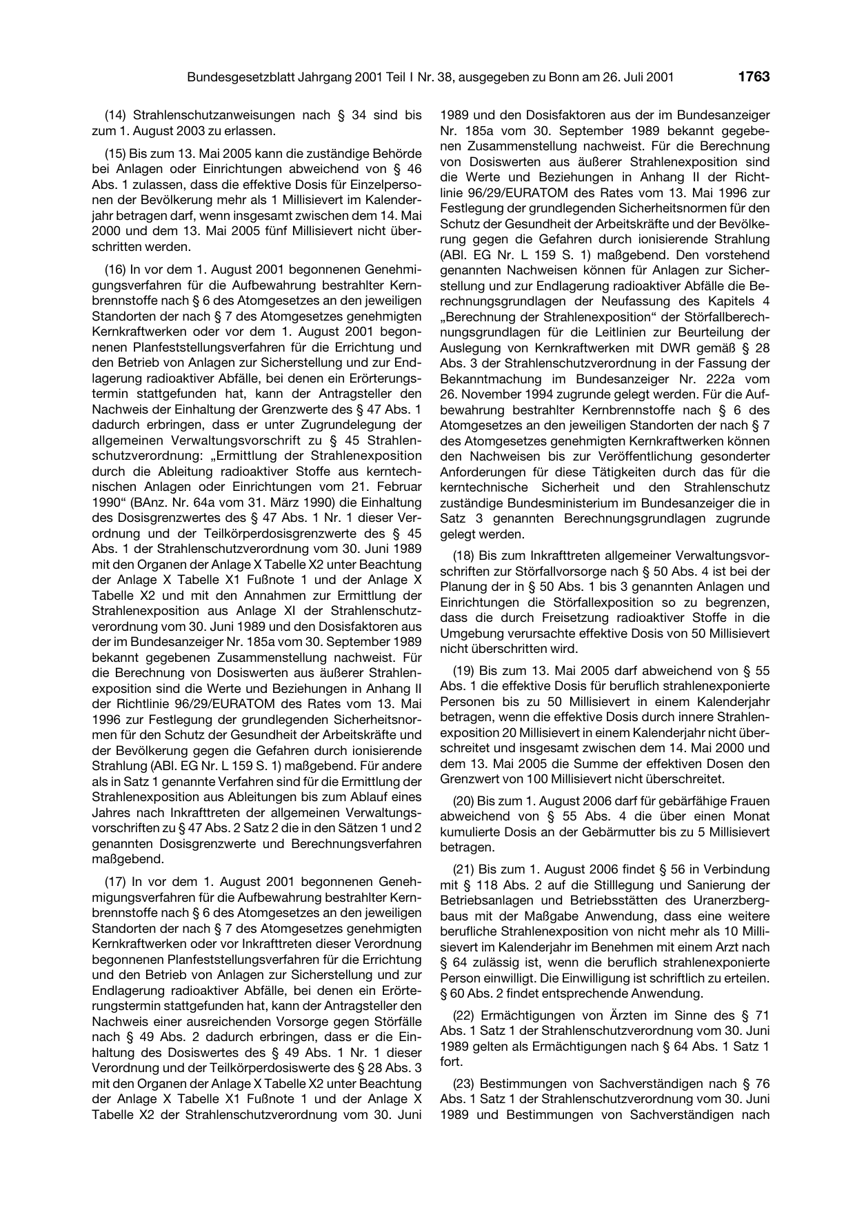 BGBl. 2001, Seite 1763 — Originalseite als Abbildung