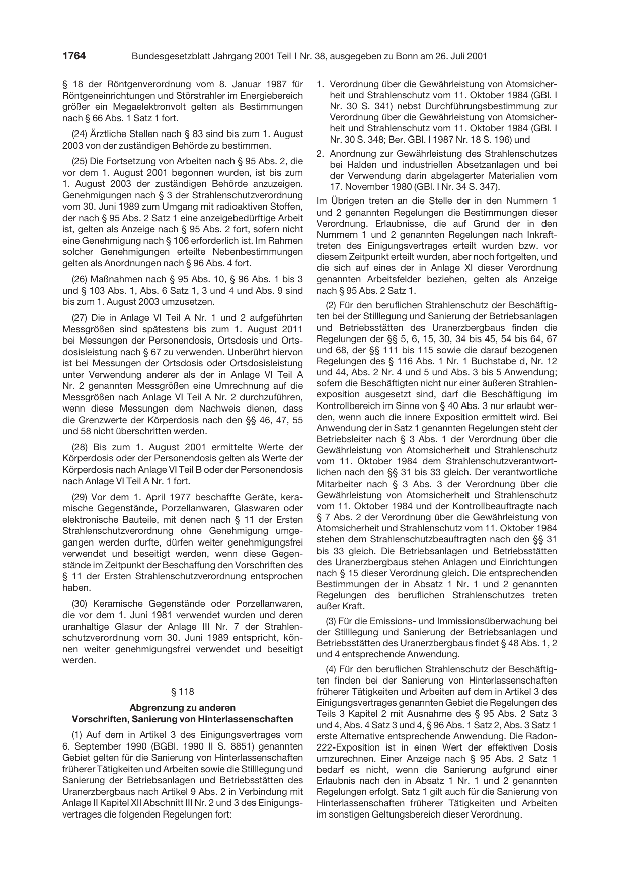 BGBl. 2001, Seite 1764 — Originalseite als Abbildung