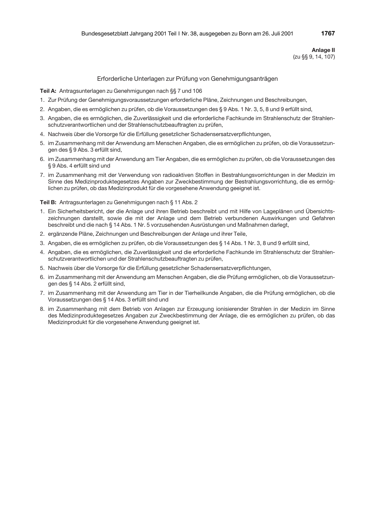 BGBl. 2001, Seite 1767 — Originalseite als Abbildung