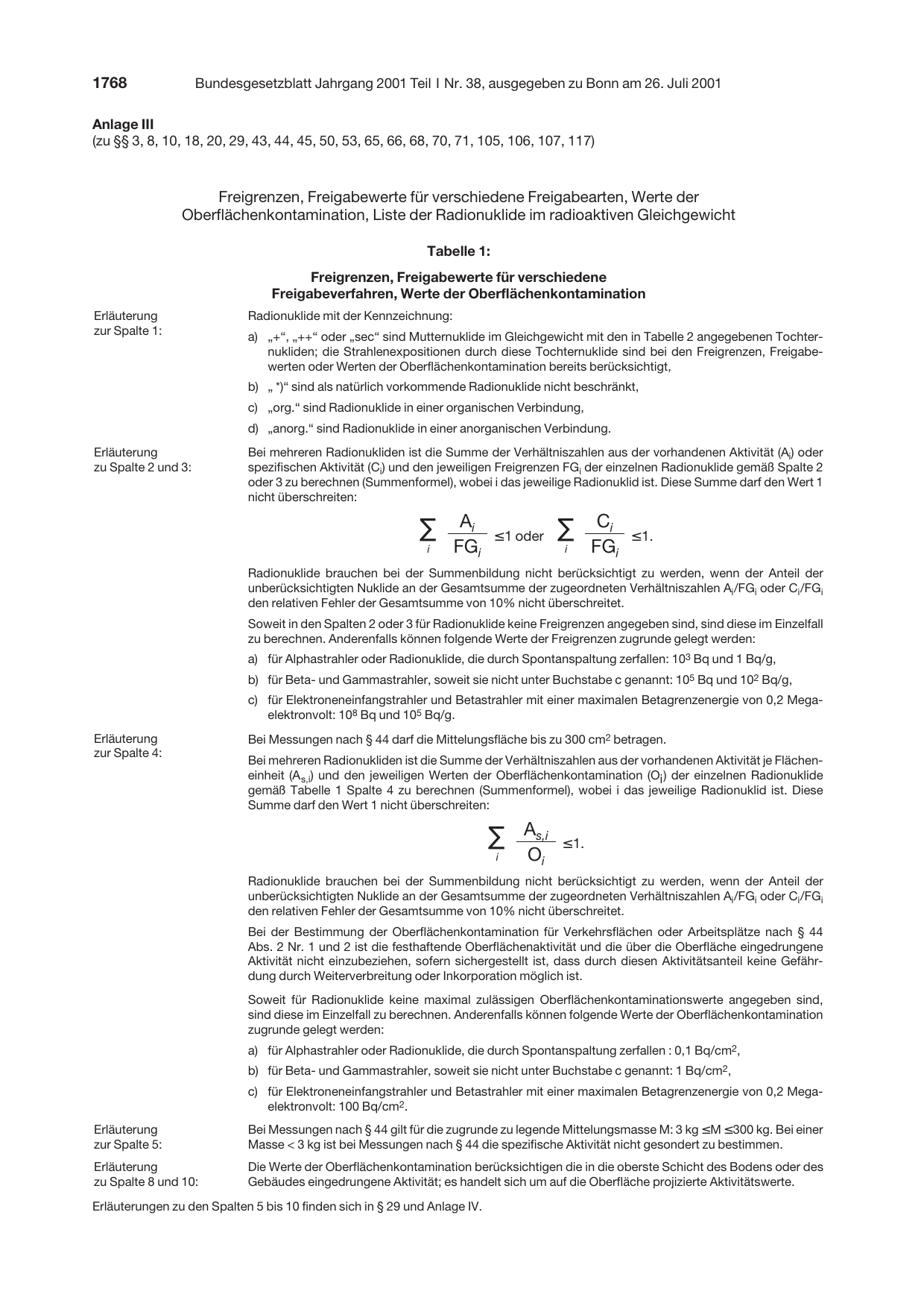 BGBl. 2001, Seite 1768 — Originalseite als Abbildung