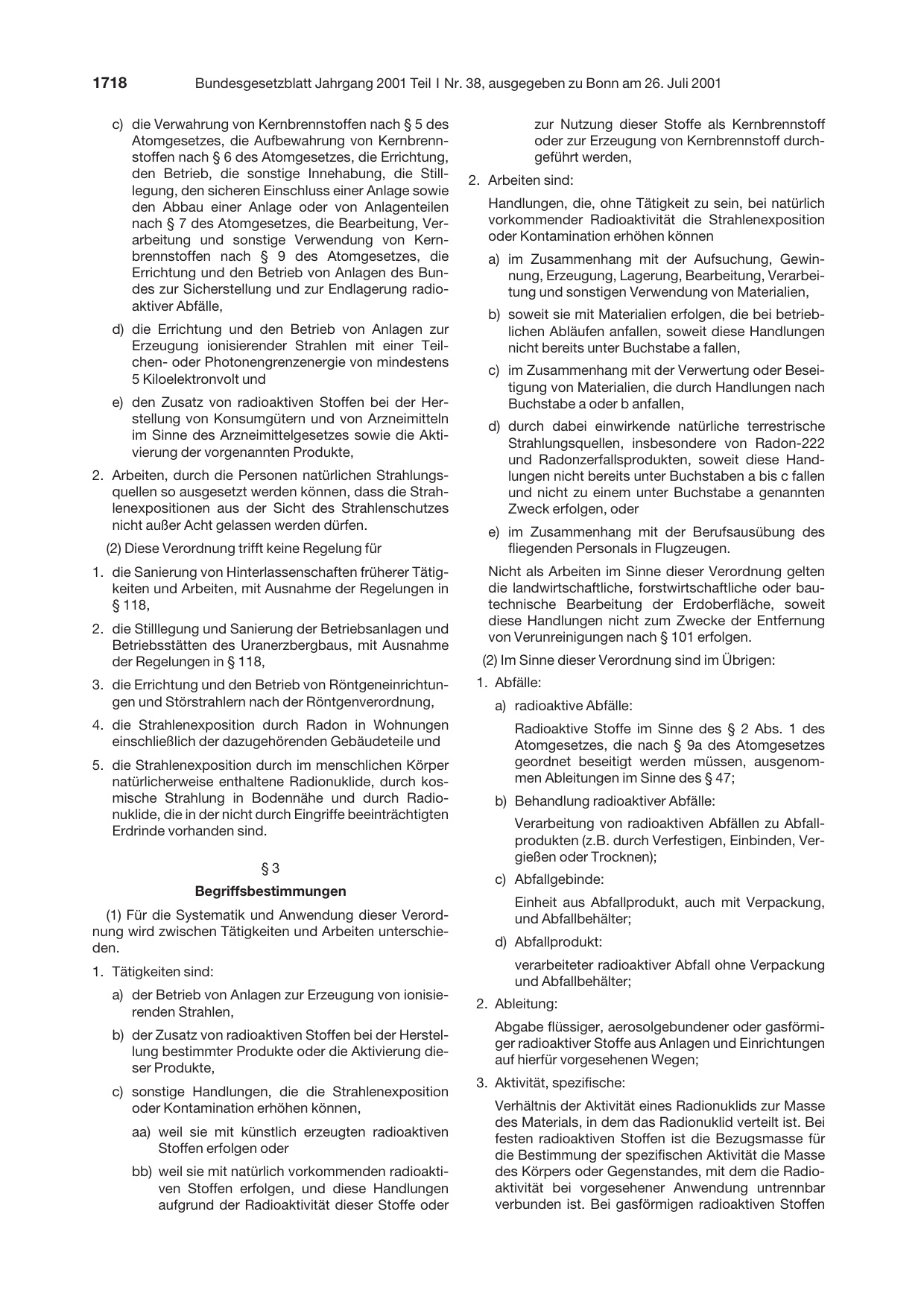 BGBl. 2001, Seite 1718 — Originalseite als Abbildung