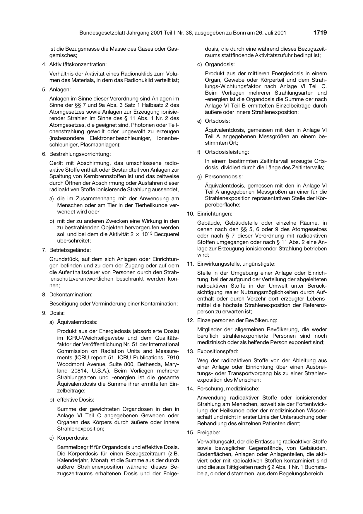 BGBl. 2001, Seite 1719 — Originalseite als Abbildung