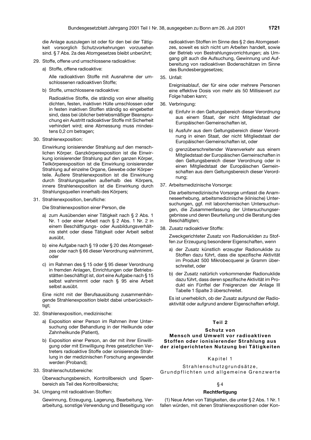 BGBl. 2001, Seite 1721 — Originalseite als Abbildung