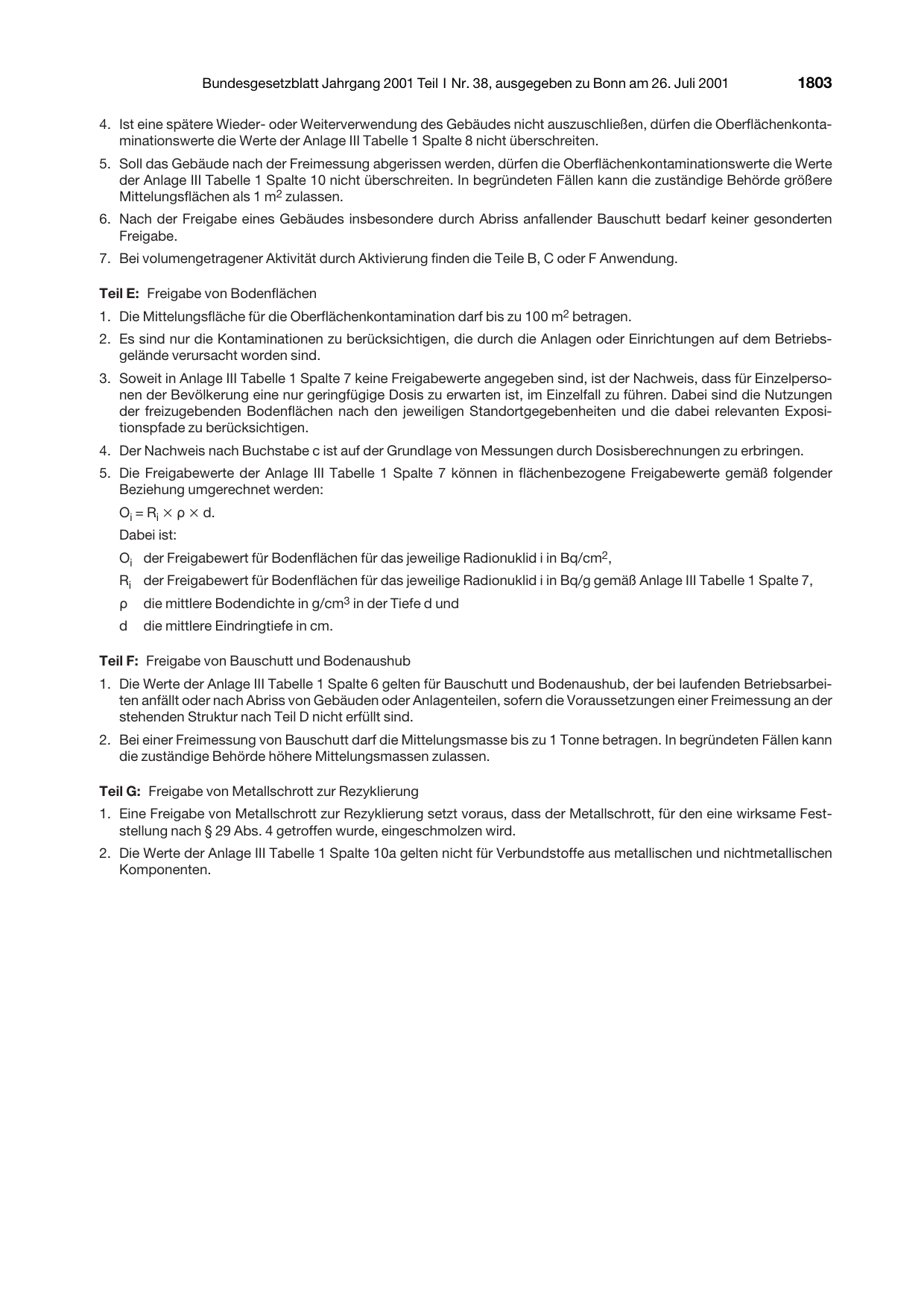 BGBl. 2001, Seite 1803 — Originalseite als Abbildung