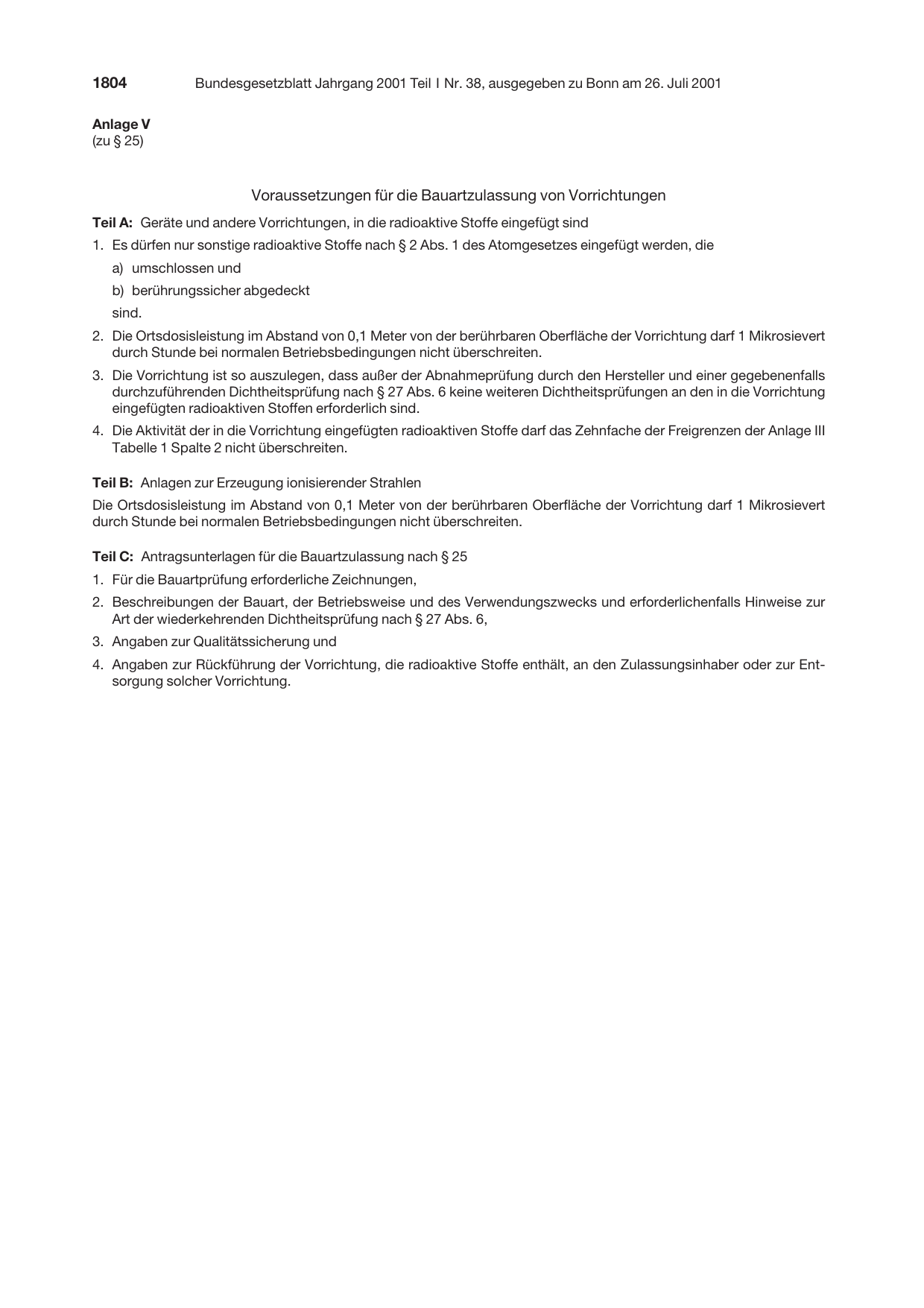 BGBl. 2001, Seite 1804 — Originalseite als Abbildung