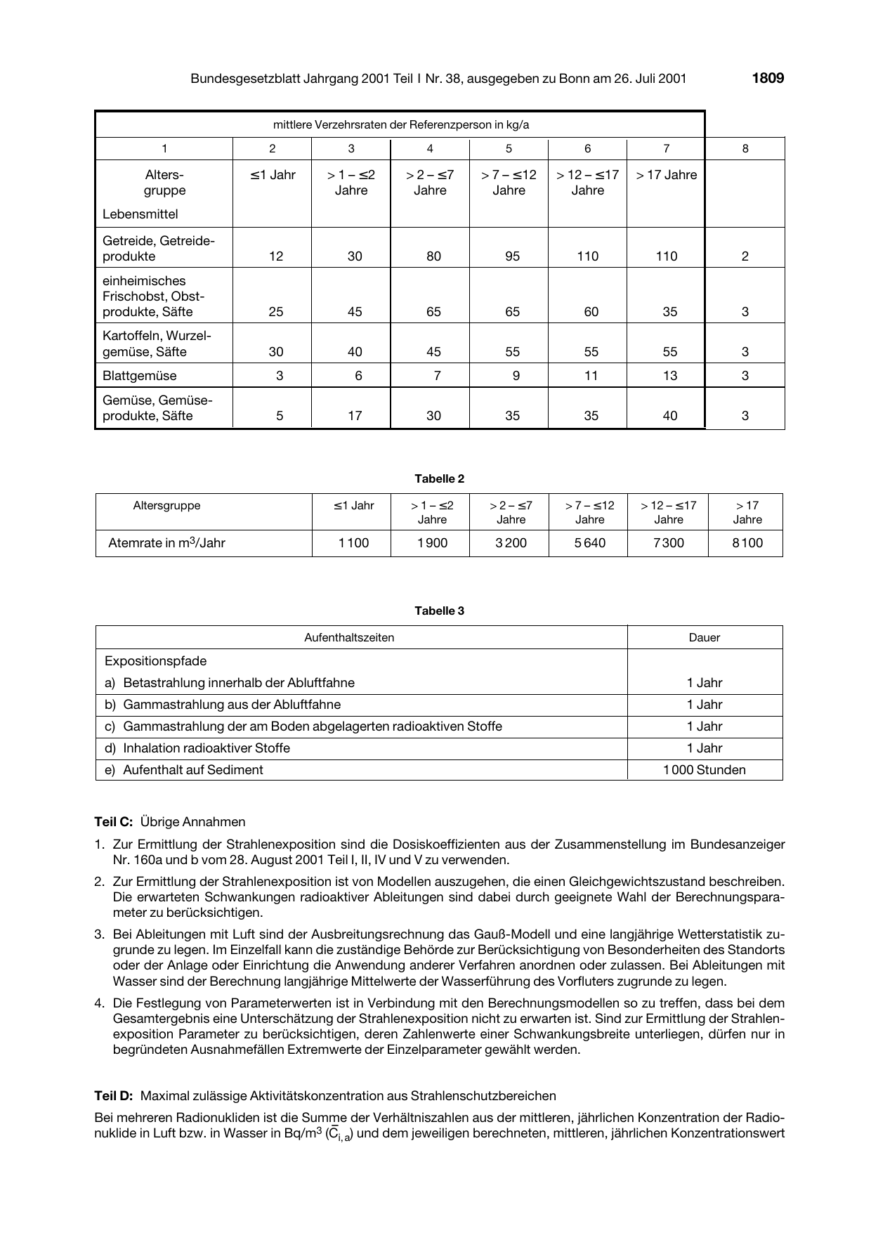 BGBl. 2001, Seite 1809 — Originalseite als Abbildung