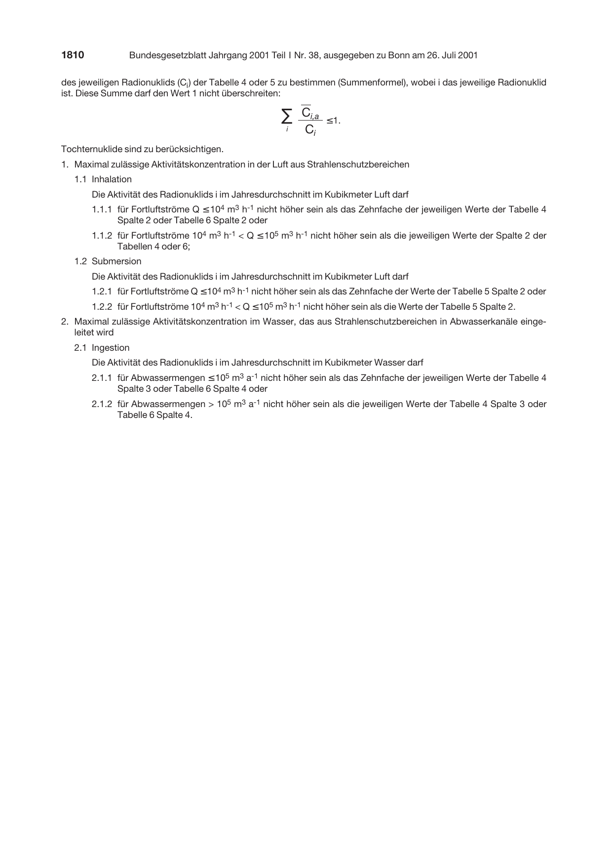 BGBl. 2001, Seite 1810 — Originalseite als Abbildung