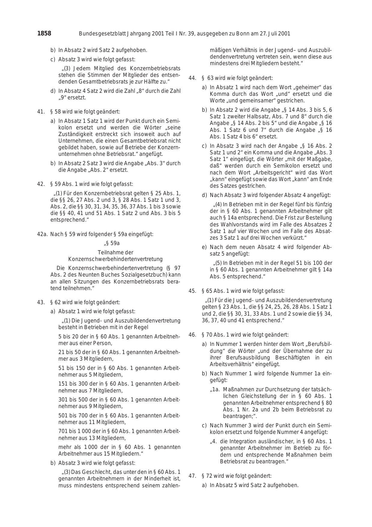 BGBl. 2001, Seite 1858 — Originalseite als Abbildung