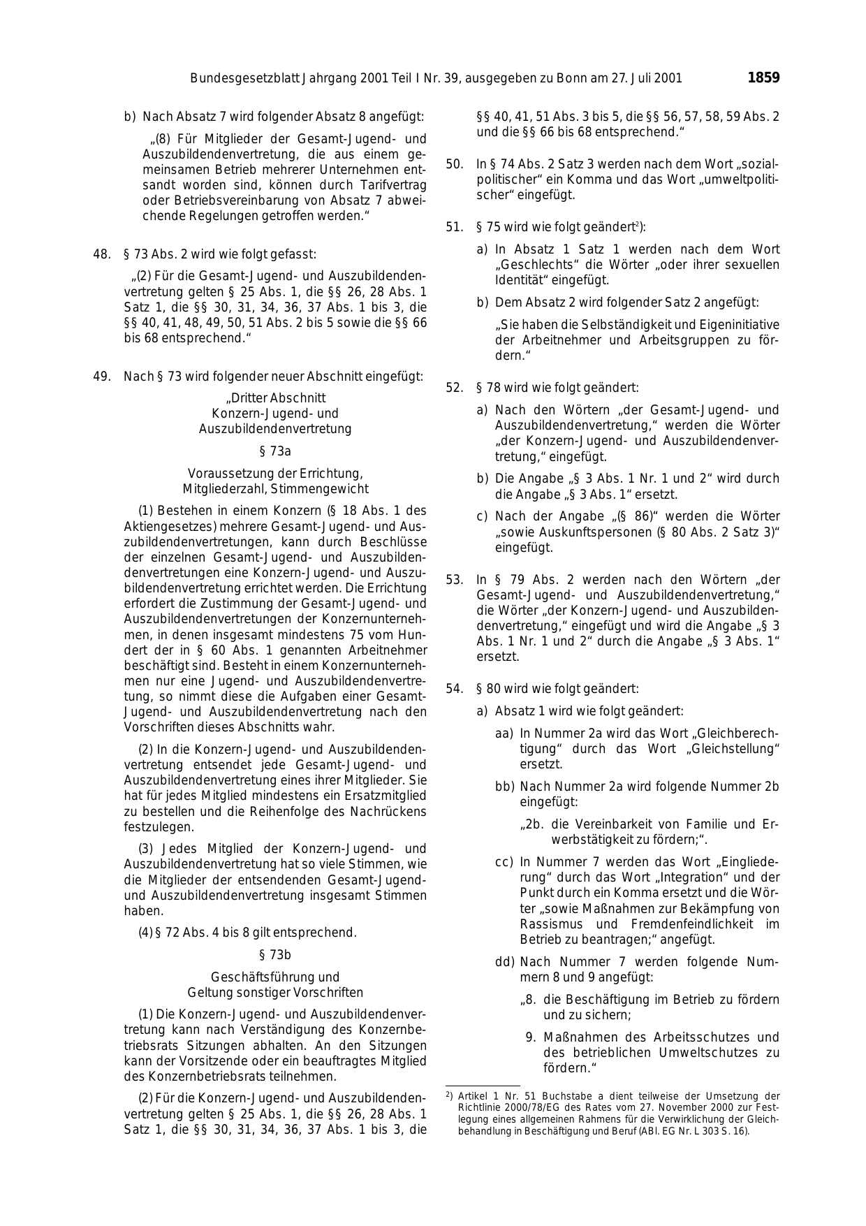 BGBl. 2001, Seite 1859 — Originalseite als Abbildung