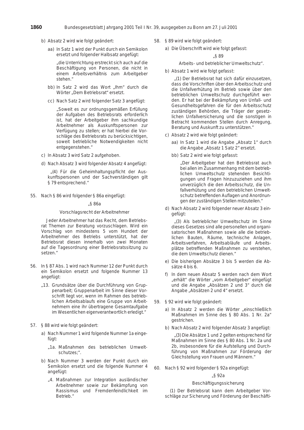 BGBl. 2001, Seite 1860 — Originalseite als Abbildung
