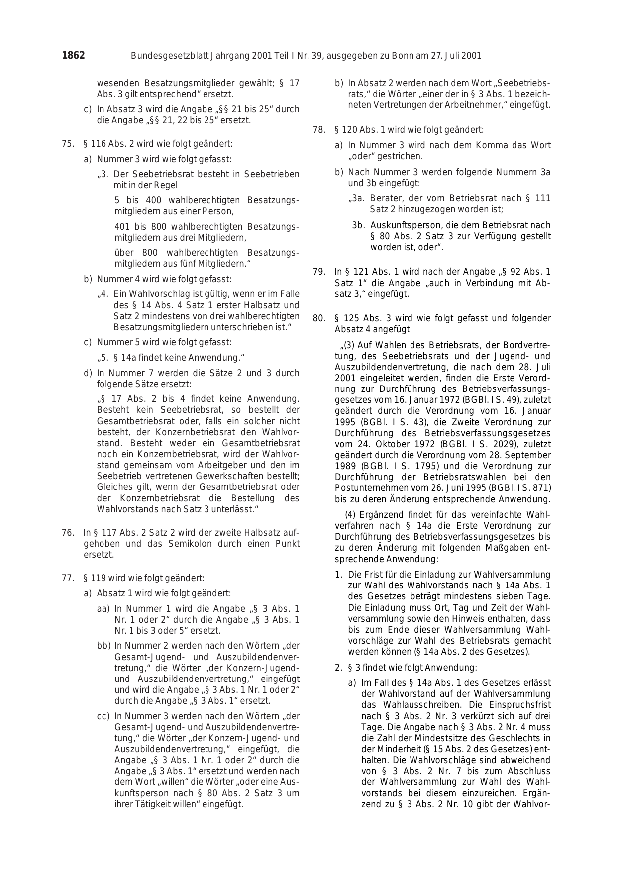 BGBl. 2001, Seite 1862 — Originalseite als Abbildung