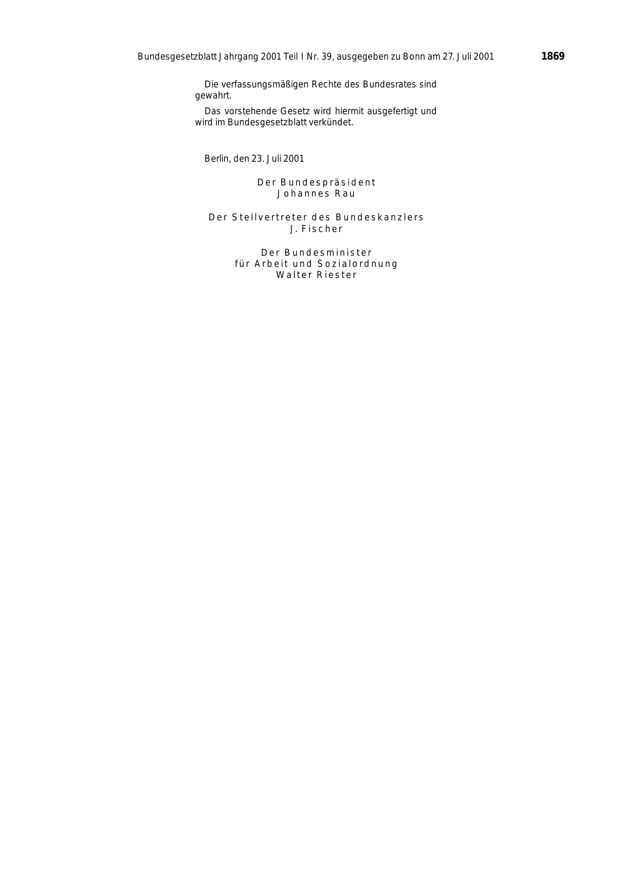 BGBl. 2001, Seite 1869 — Originalseite als Abbildung