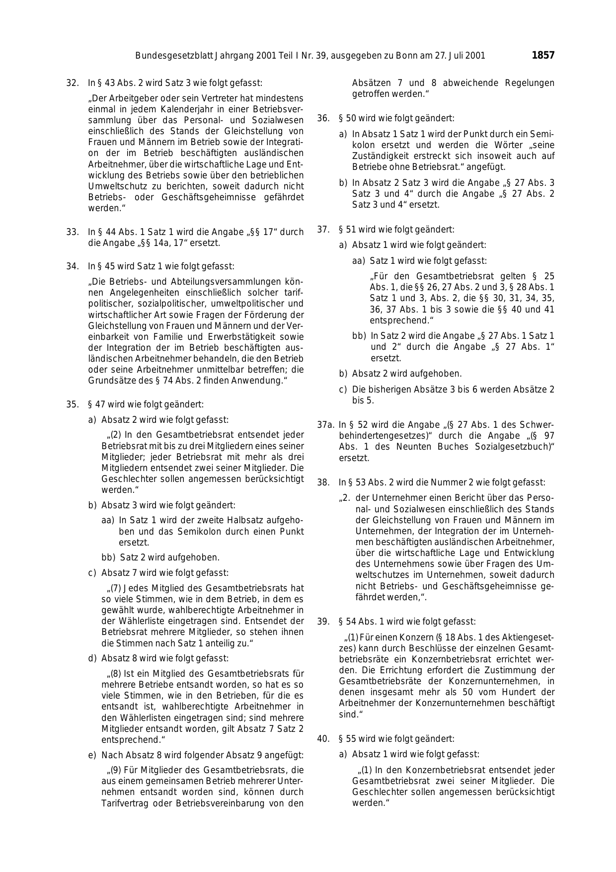BGBl. 2001, Seite 1857 — Originalseite als Abbildung