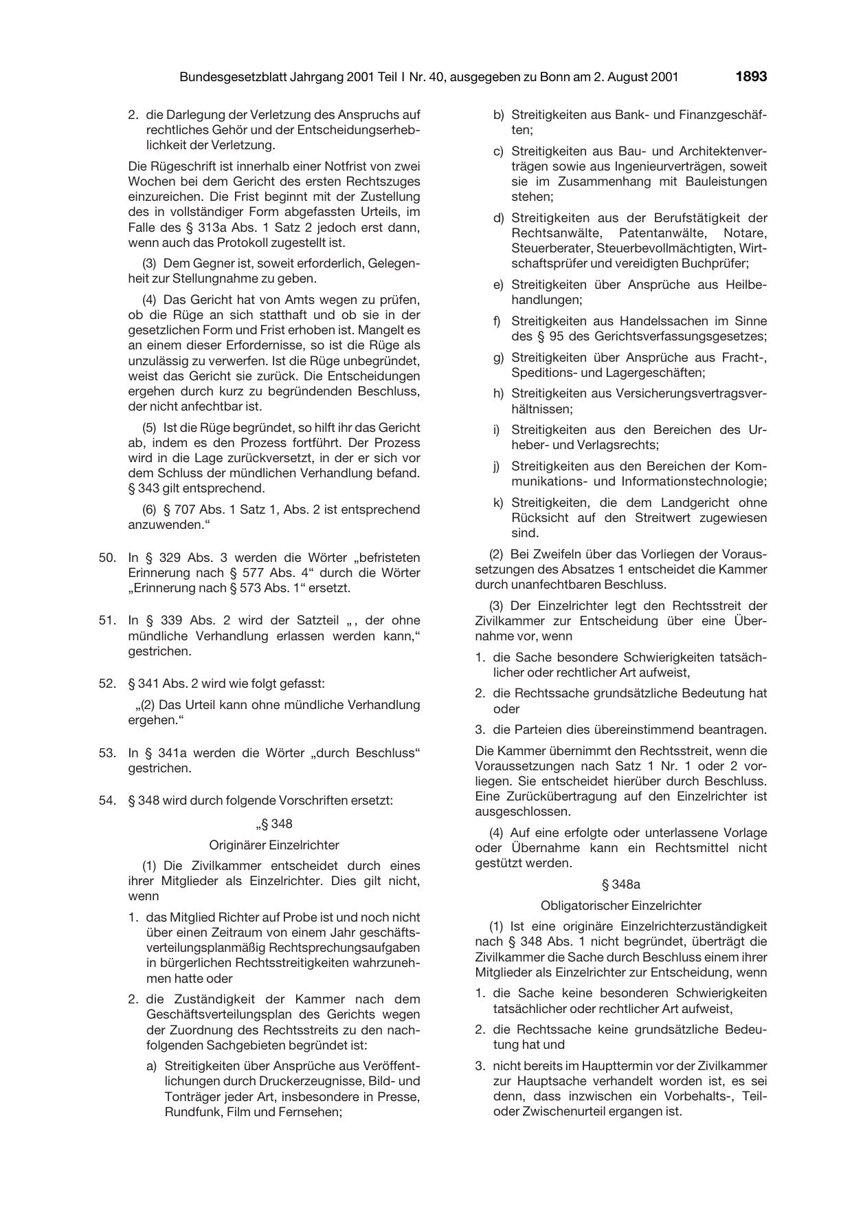 BGBl. 2001, Seite 1893 — Originalseite als Abbildung