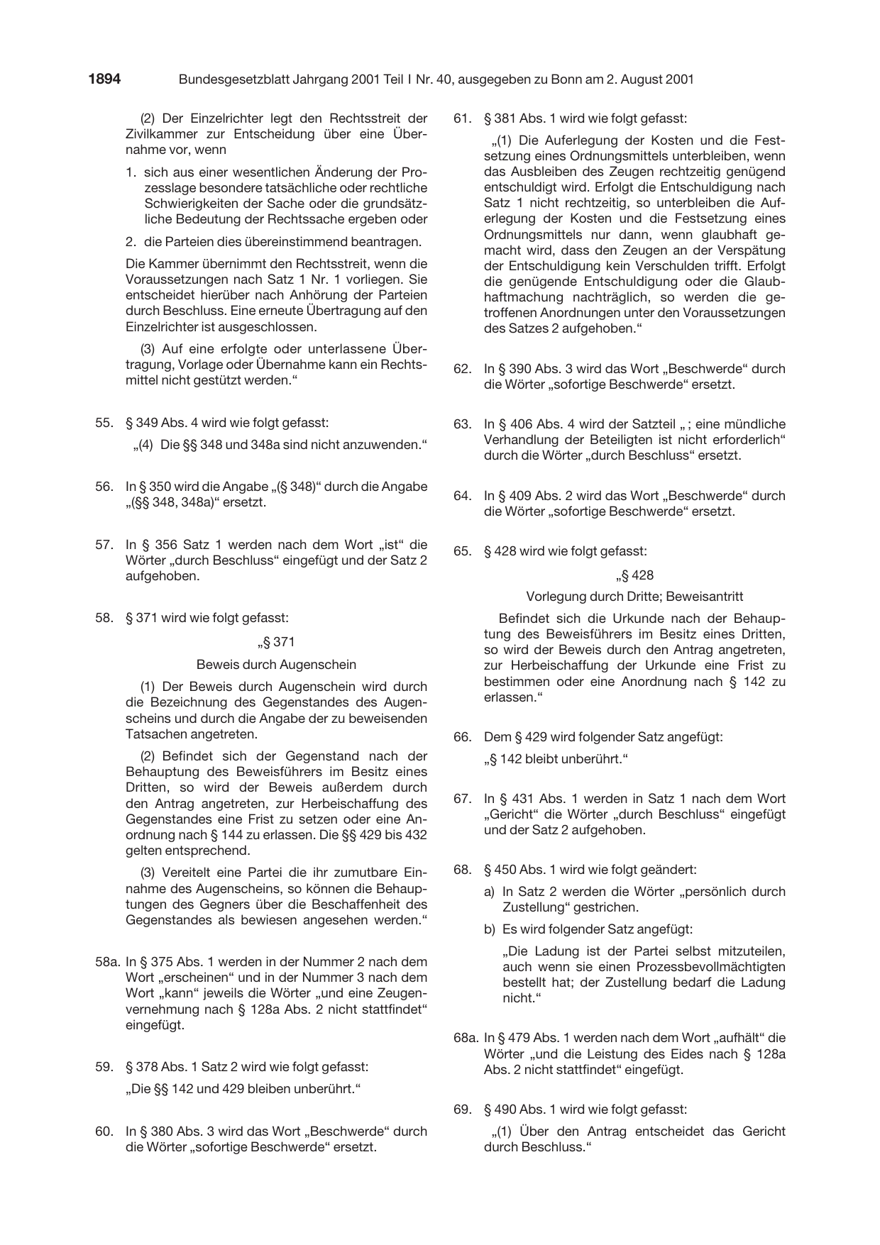 BGBl. 2001, Seite 1894 — Originalseite als Abbildung