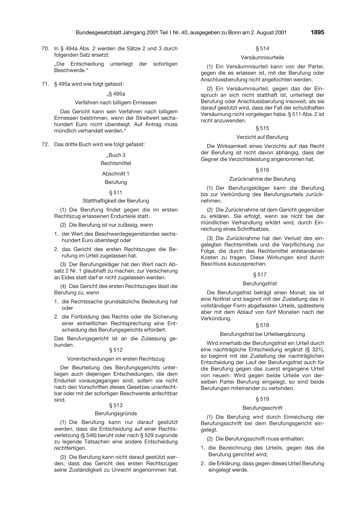 BGBl. 2001, Seite 1895 — Originalseite als Abbildung