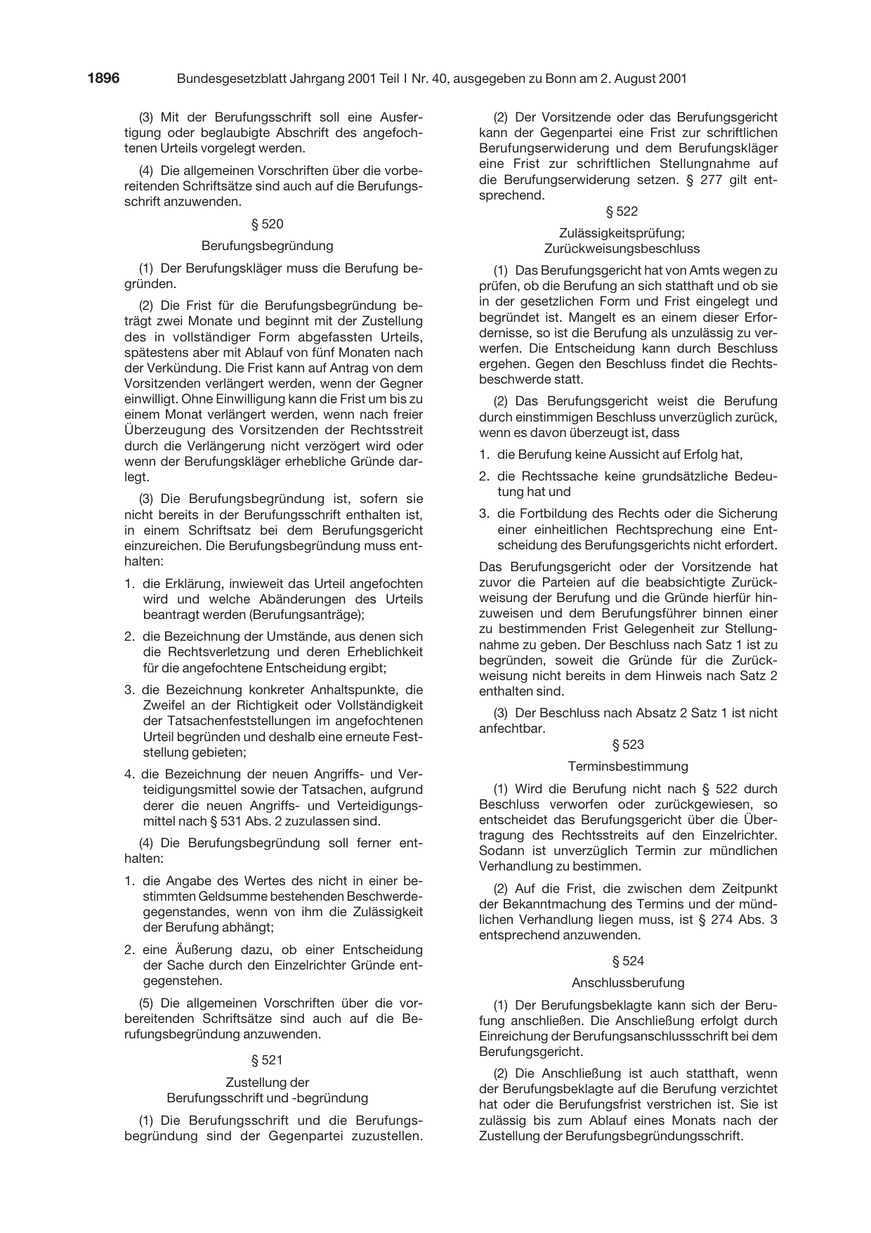 BGBl. 2001, Seite 1896 — Originalseite als Abbildung
